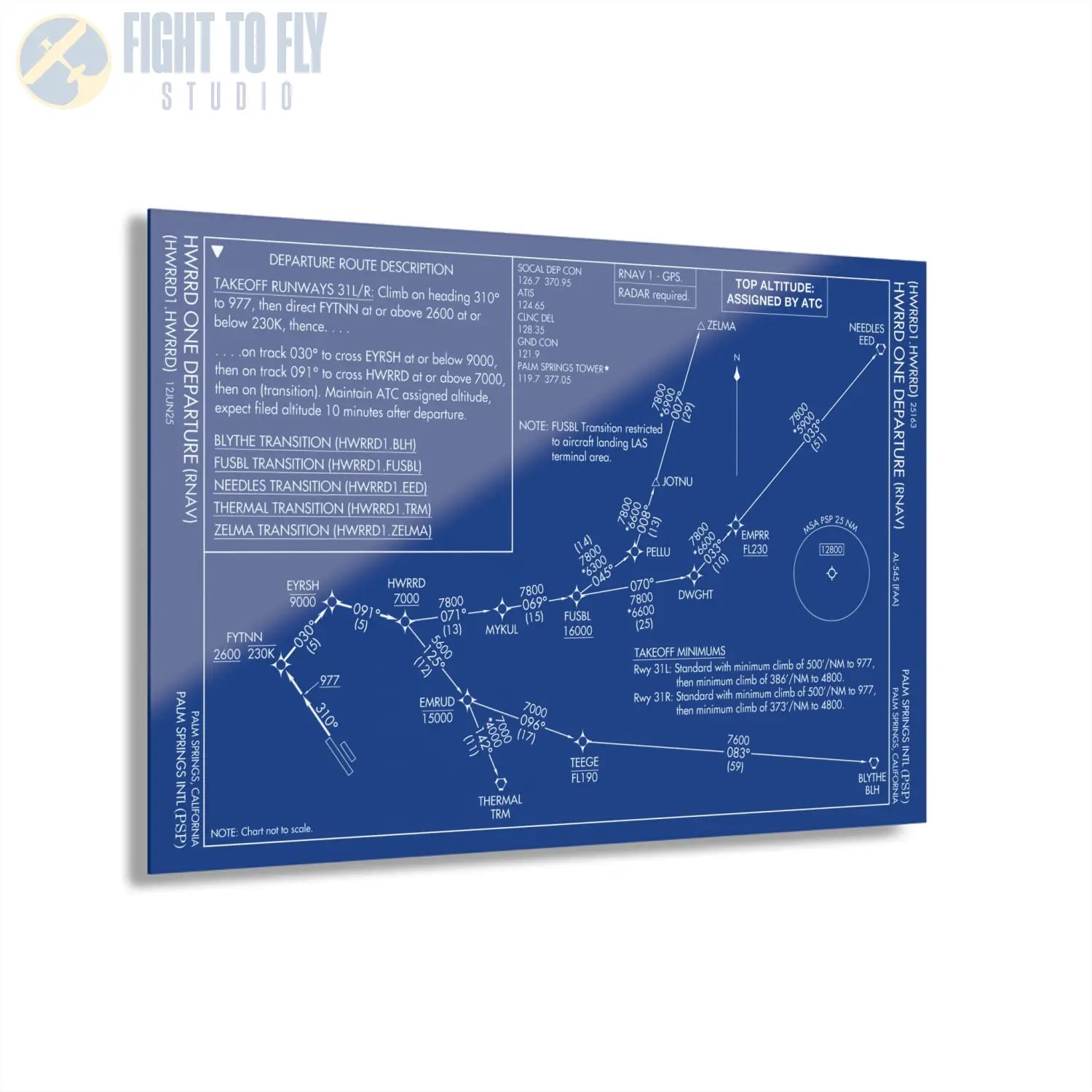 Howard One Departure – Palm Springs International Airport (PSP) Procedure Plate Print | Requested Aviation Wall Art