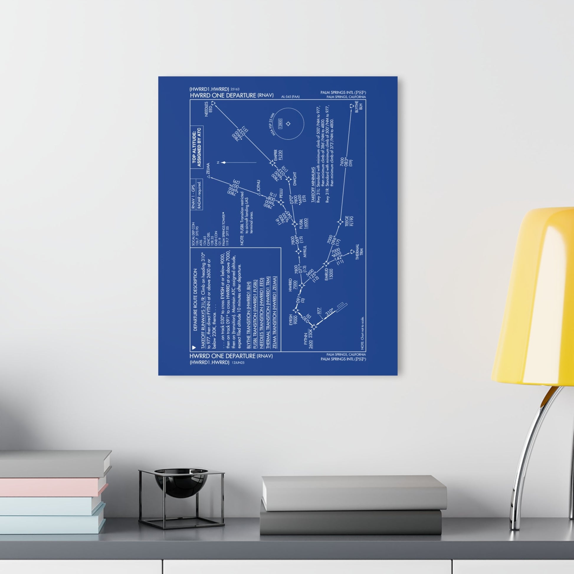Howard One Departure – Palm Springs International Airport (PSP) Procedure Plate Print | Requested Aviation Wall Art
