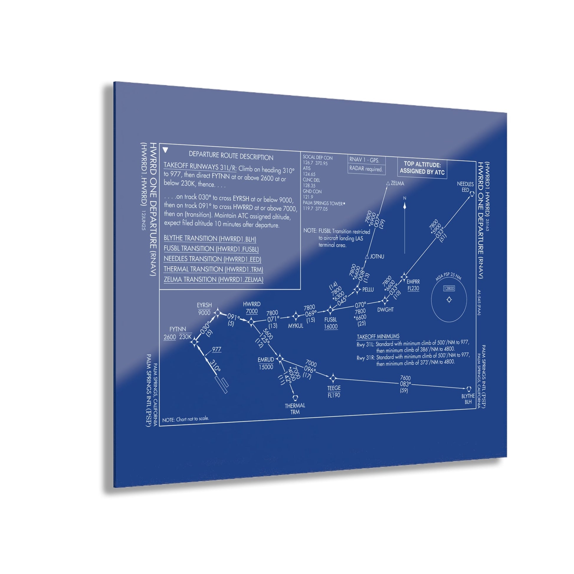 Howard One Departure – Palm Springs International Airport (PSP) Procedure Plate Print | Requested Aviation Wall Art
