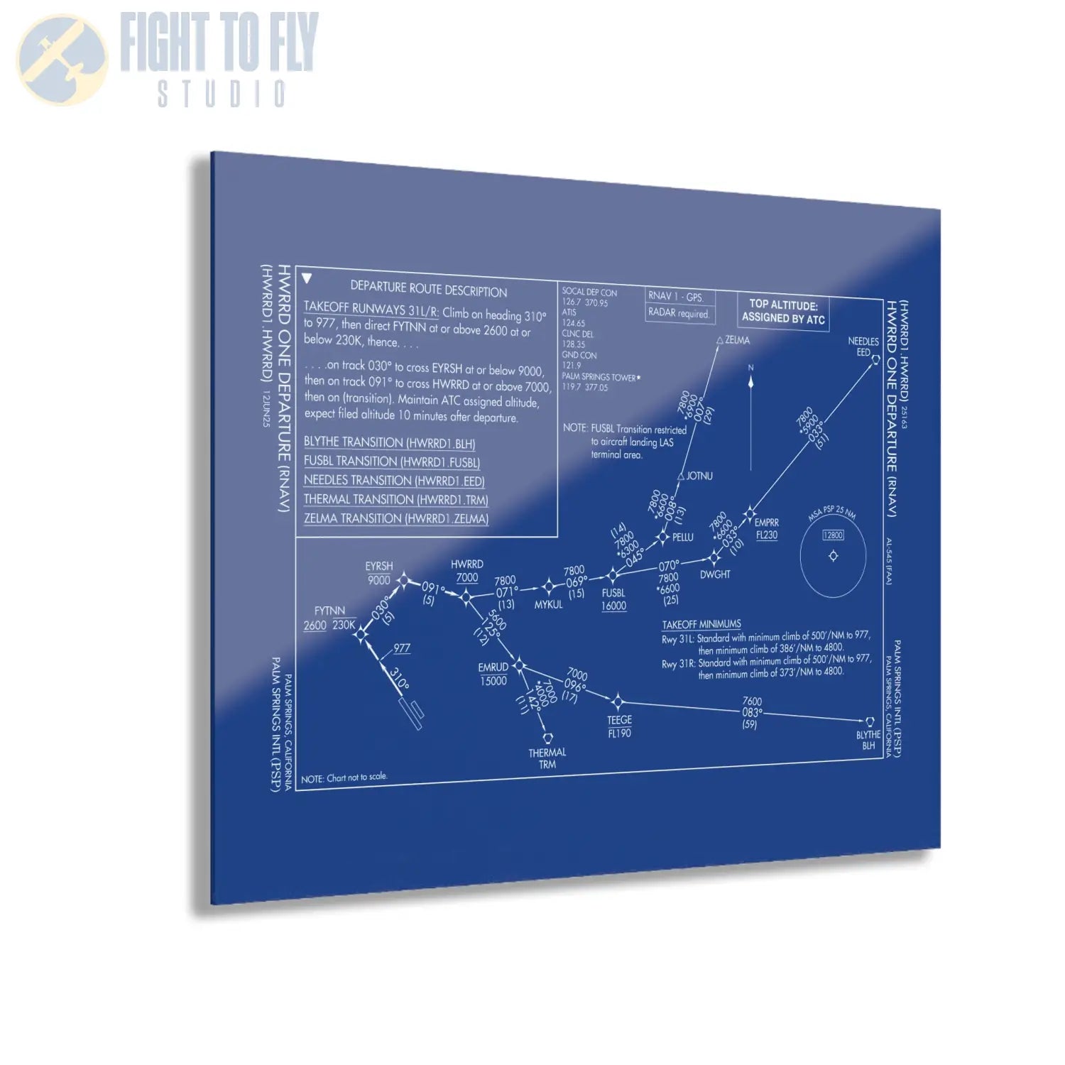 Howard One Departure – Palm Springs International Airport (PSP) Procedure Plate Print | Requested Aviation Wall Art