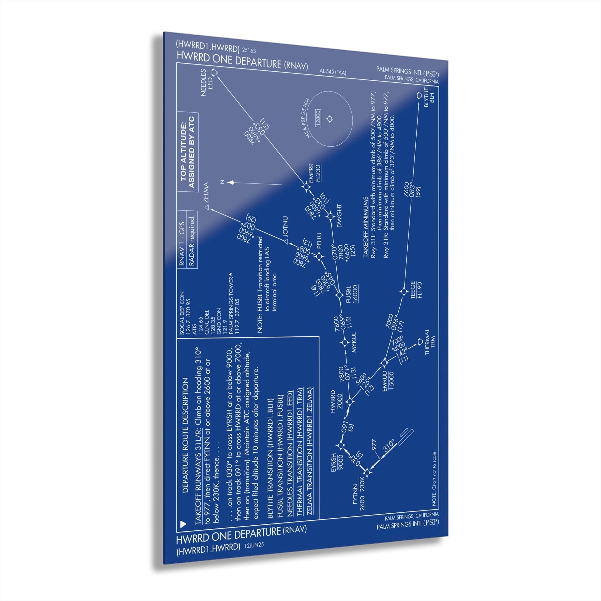 Howard One Departure – Palm Springs International Airport (PSP) Procedure Plate Print | Requested Aviation Wall Art