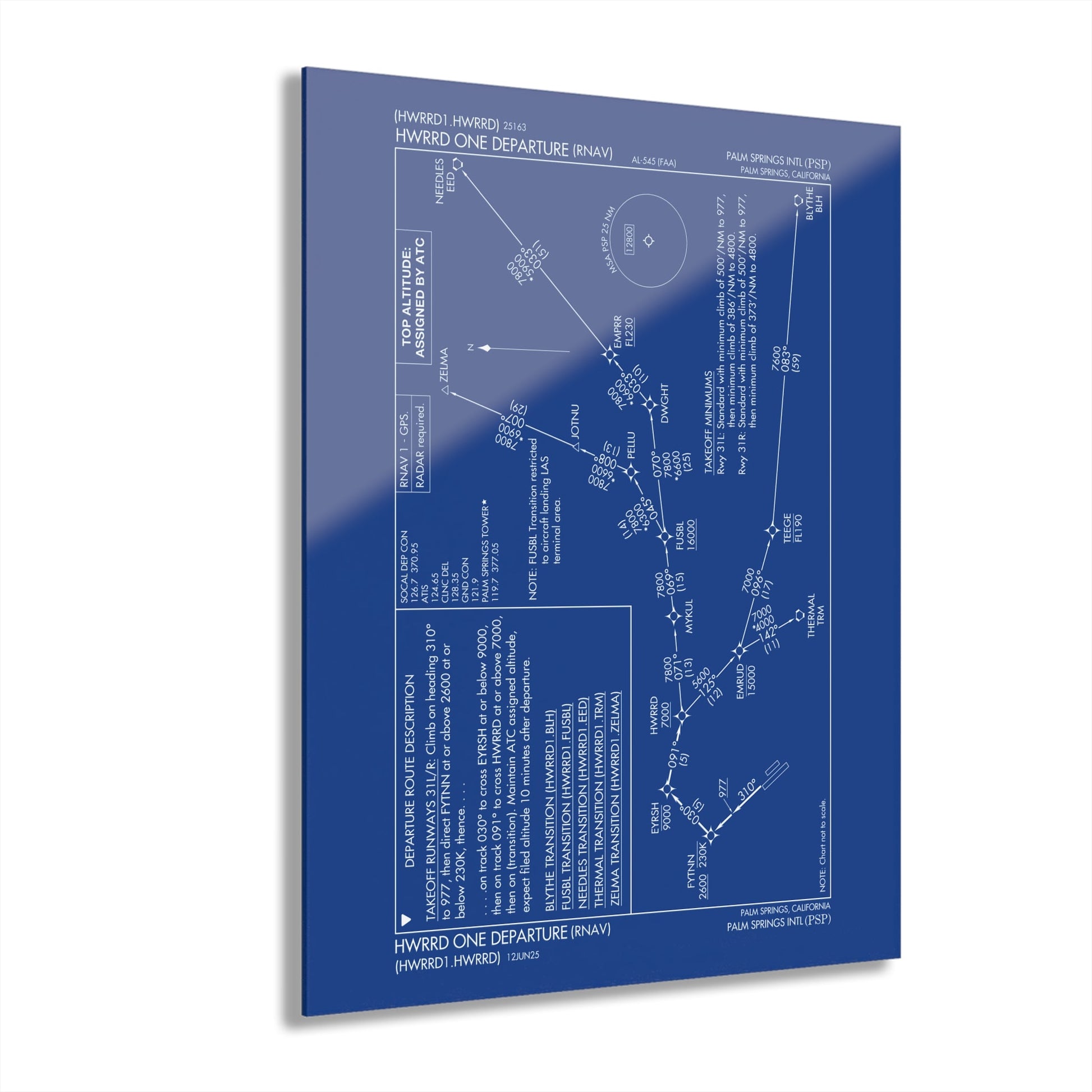 Howard One Departure – Palm Springs International Airport (PSP) Procedure Plate Print | Requested Aviation Wall Art