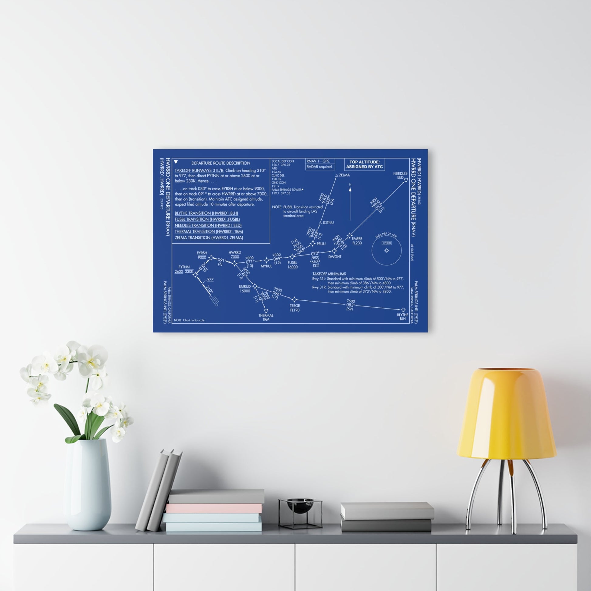 Howard One Departure – Palm Springs International Airport (PSP) Procedure Plate Print | Requested Aviation Wall Art