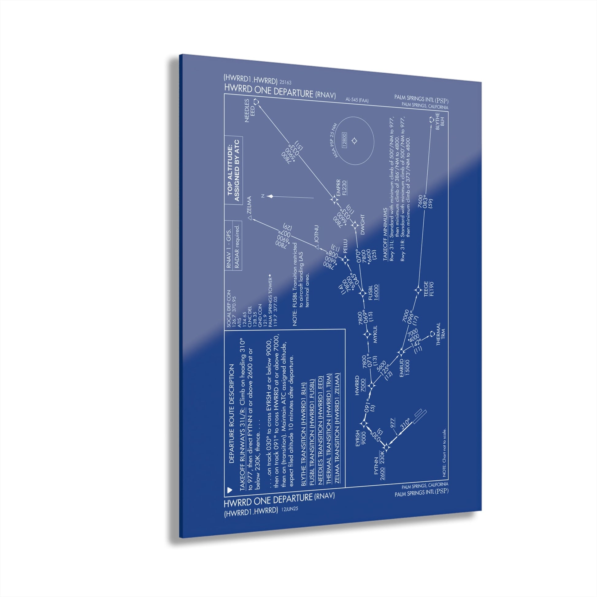 Howard One Departure – Palm Springs International Airport (PSP) Procedure Plate Print | Requested Aviation Wall Art