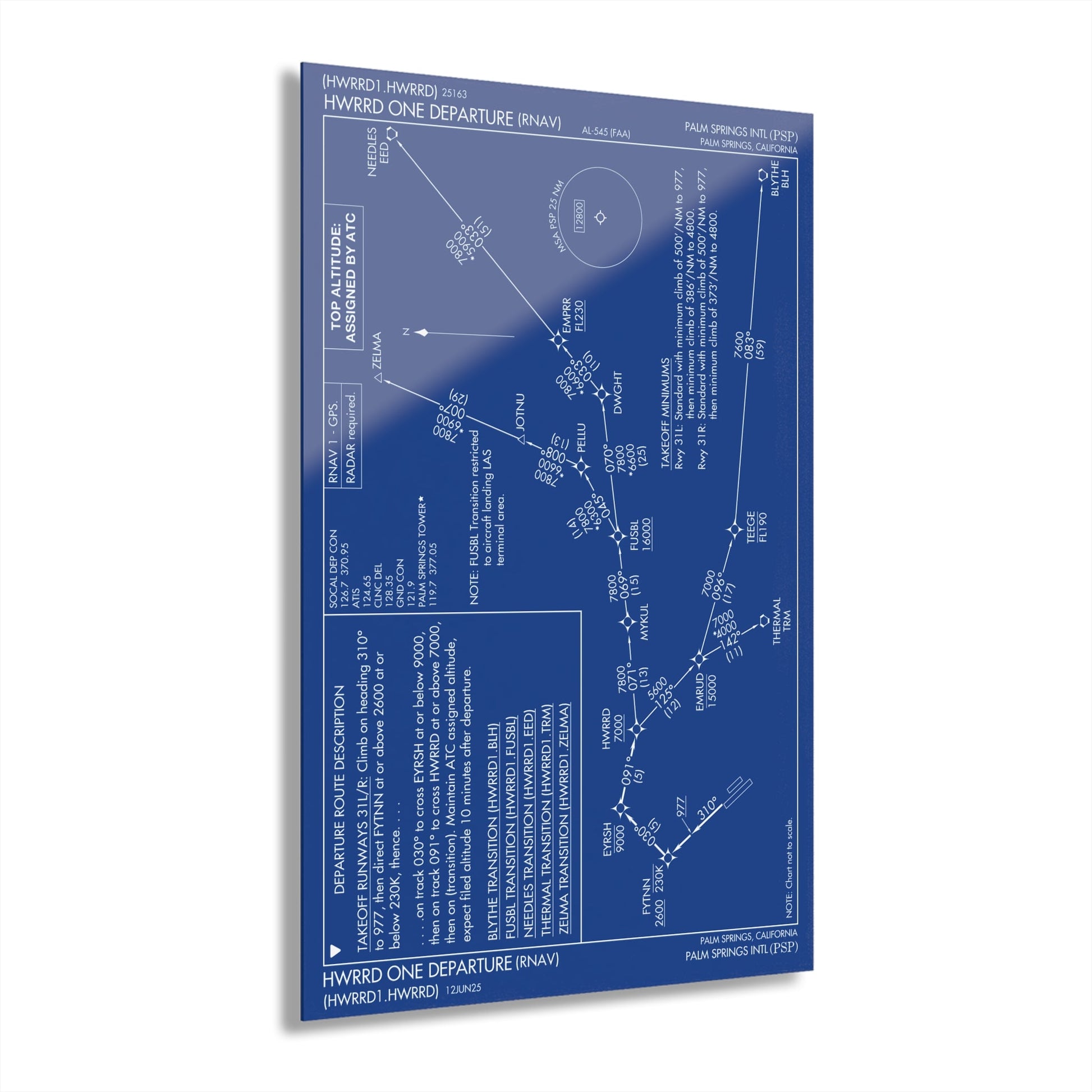 Howard One Departure – Palm Springs International Airport (PSP) Procedure Plate Print | Requested Aviation Wall Art