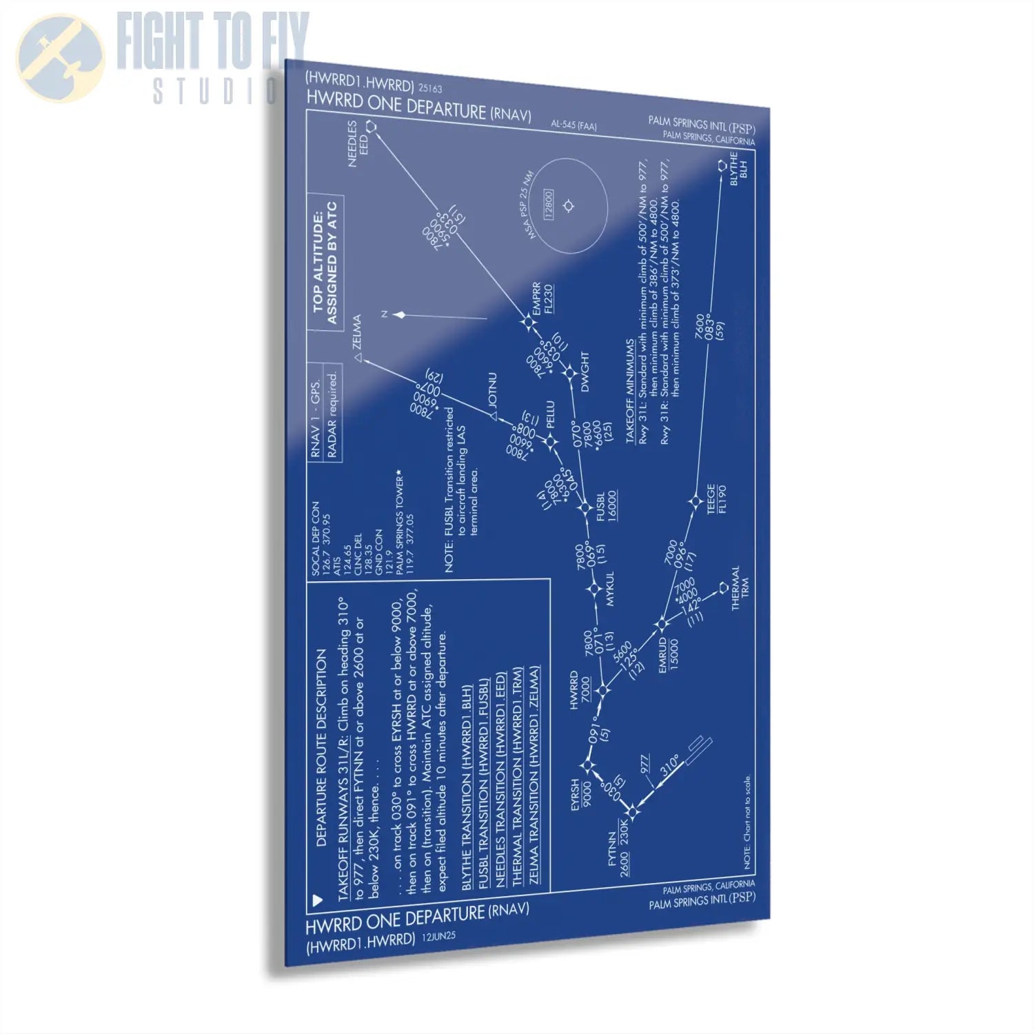Howard One Departure – Palm Springs International Airport (PSP) Procedure Plate Print | Requested Aviation Wall Art