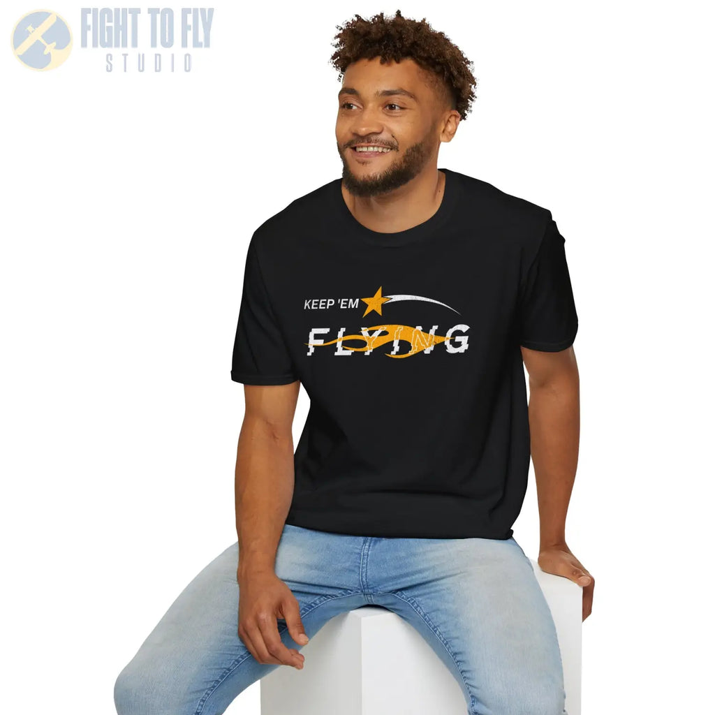 “Keep ’Em Flying” Glitch Graphic Warbird T-Shirt - Pilot gifts - WWII warbird t-shirt
