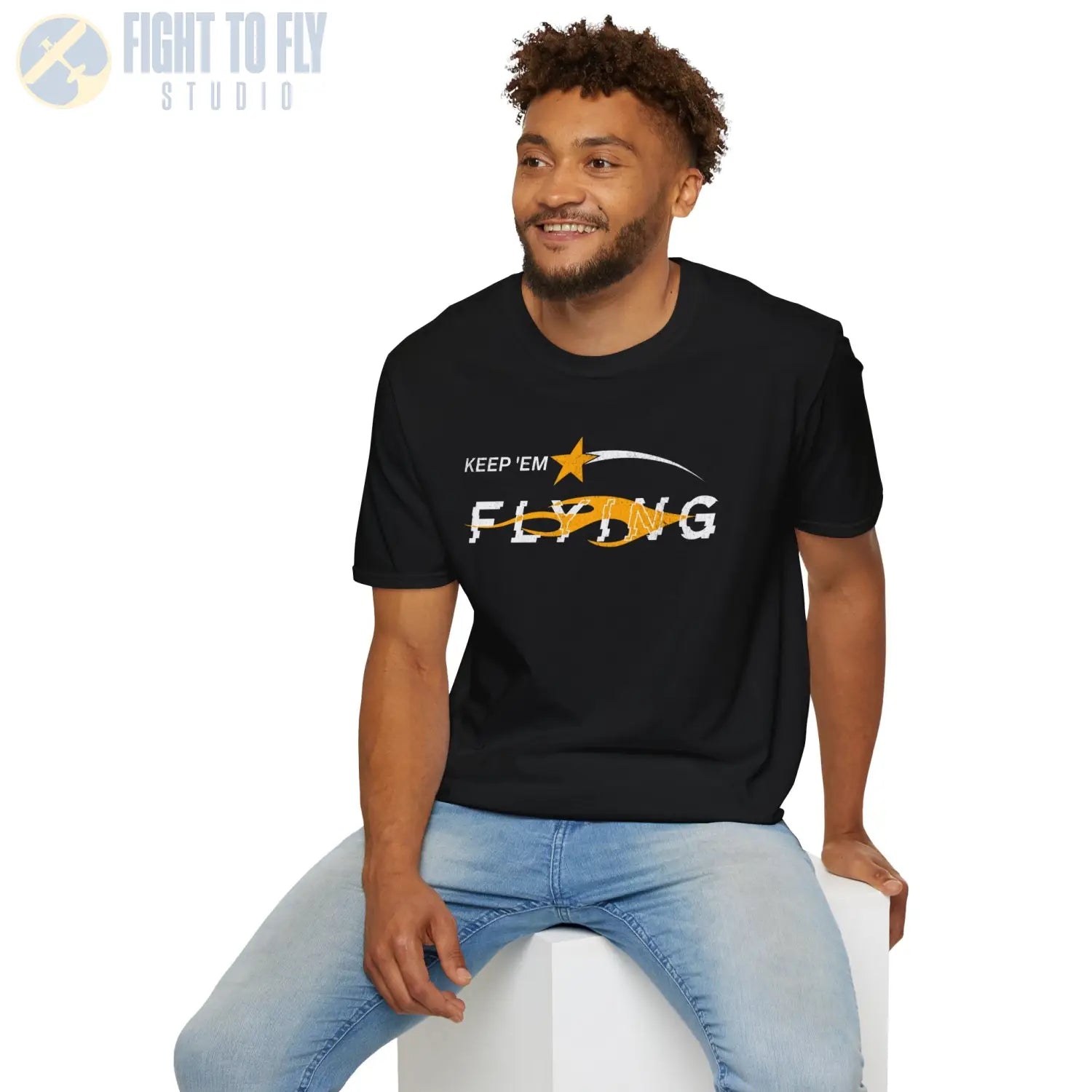 “Keep ’Em Flying” Glitch Graphic Warbird T-Shirt - Pilot gifts - WWII warbird t-shirt