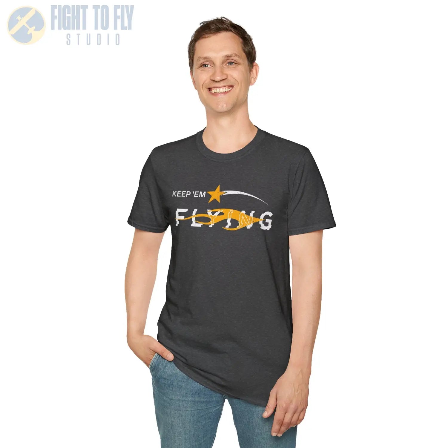 “Keep ’Em Flying” Glitch Graphic Warbird T-Shirt - Pilot gifts - WWII warbird t-shirt