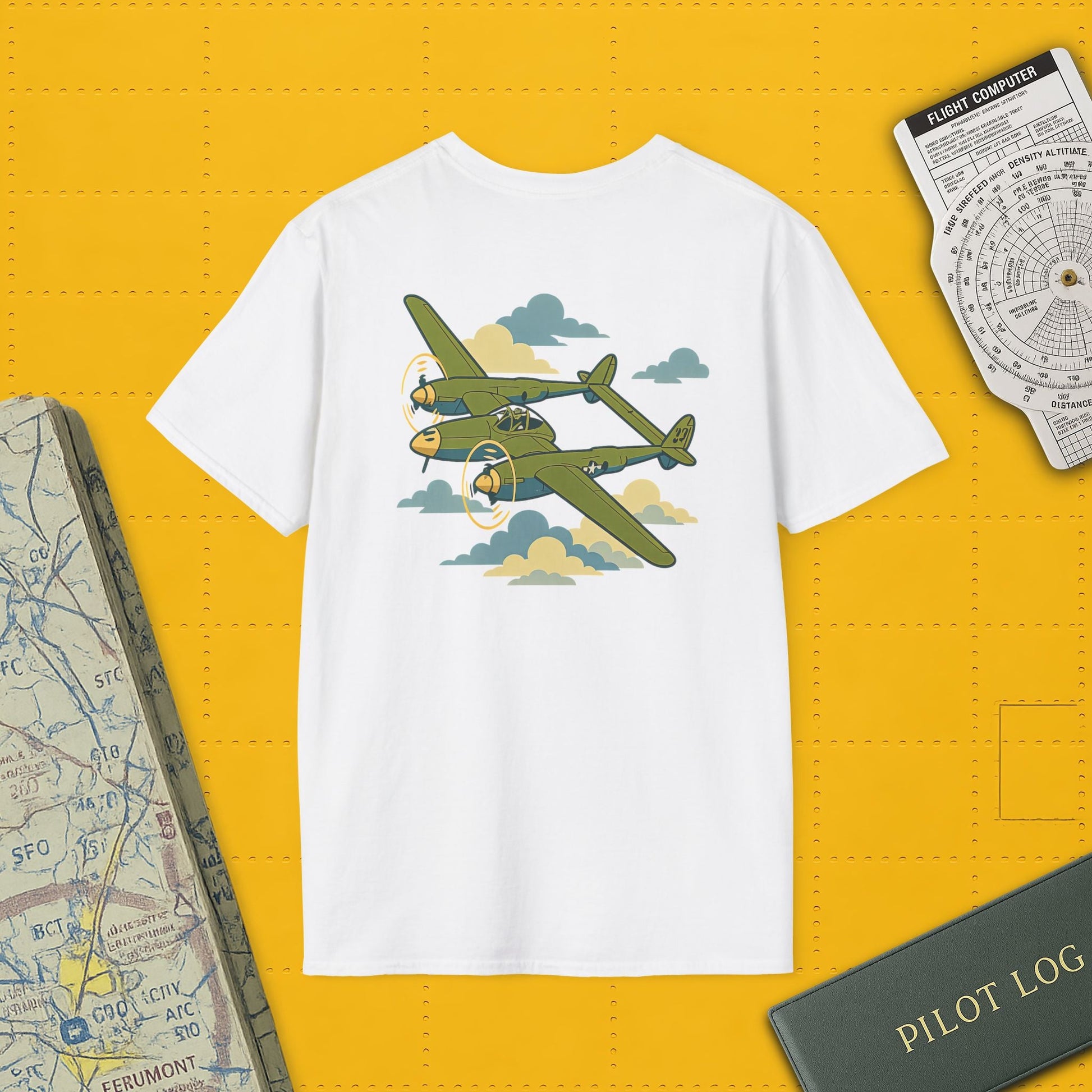 Lightning Premium T-Shirt – Twin-Boom Fighter Full Graphic WWII Aviation Tee - Pilot gifts - warbird t-shirt