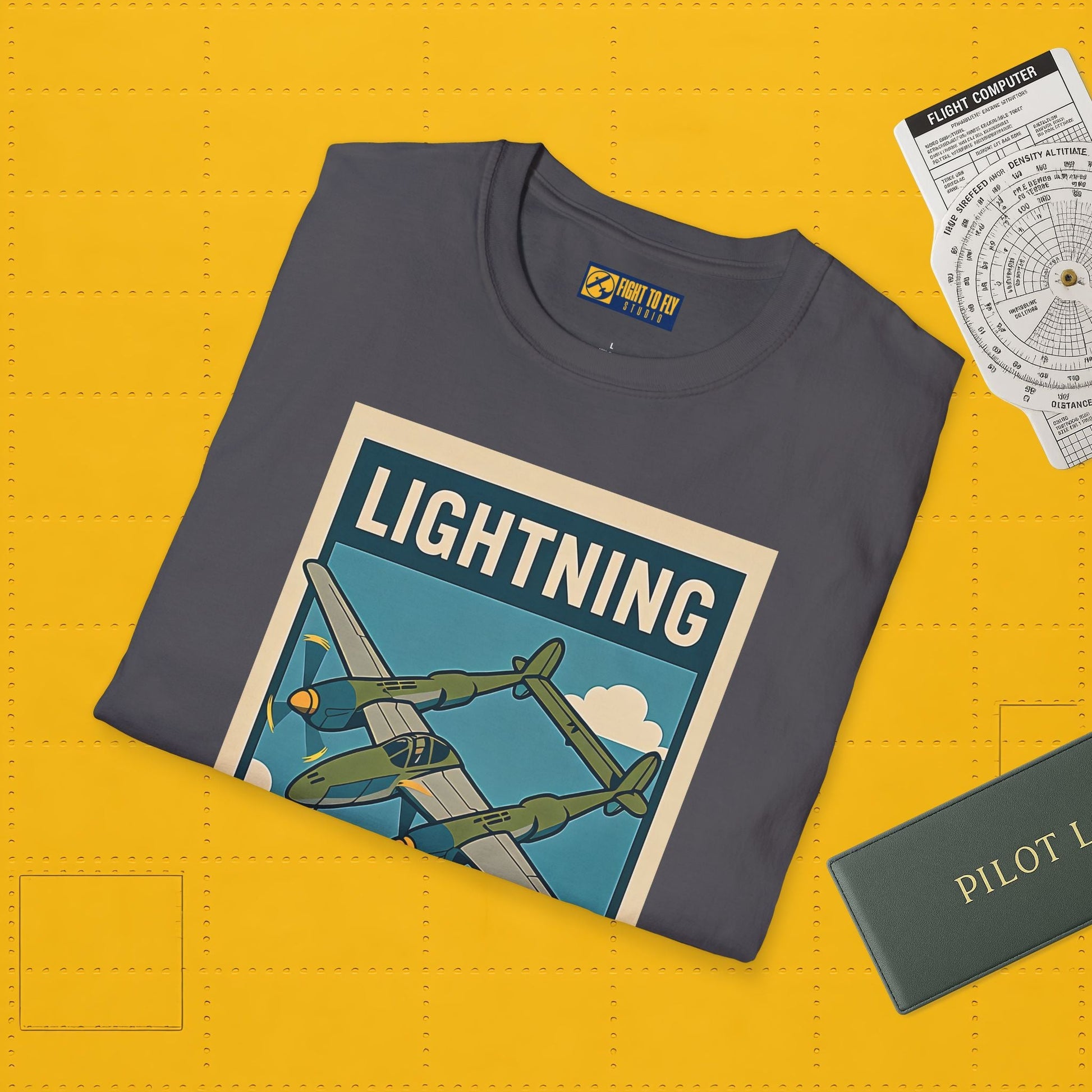 Lightning Premium T-Shirt – Twin-Boom Fighter Full Graphic WWII Aviation Tee - Pilot gifts - warbird t-shirt