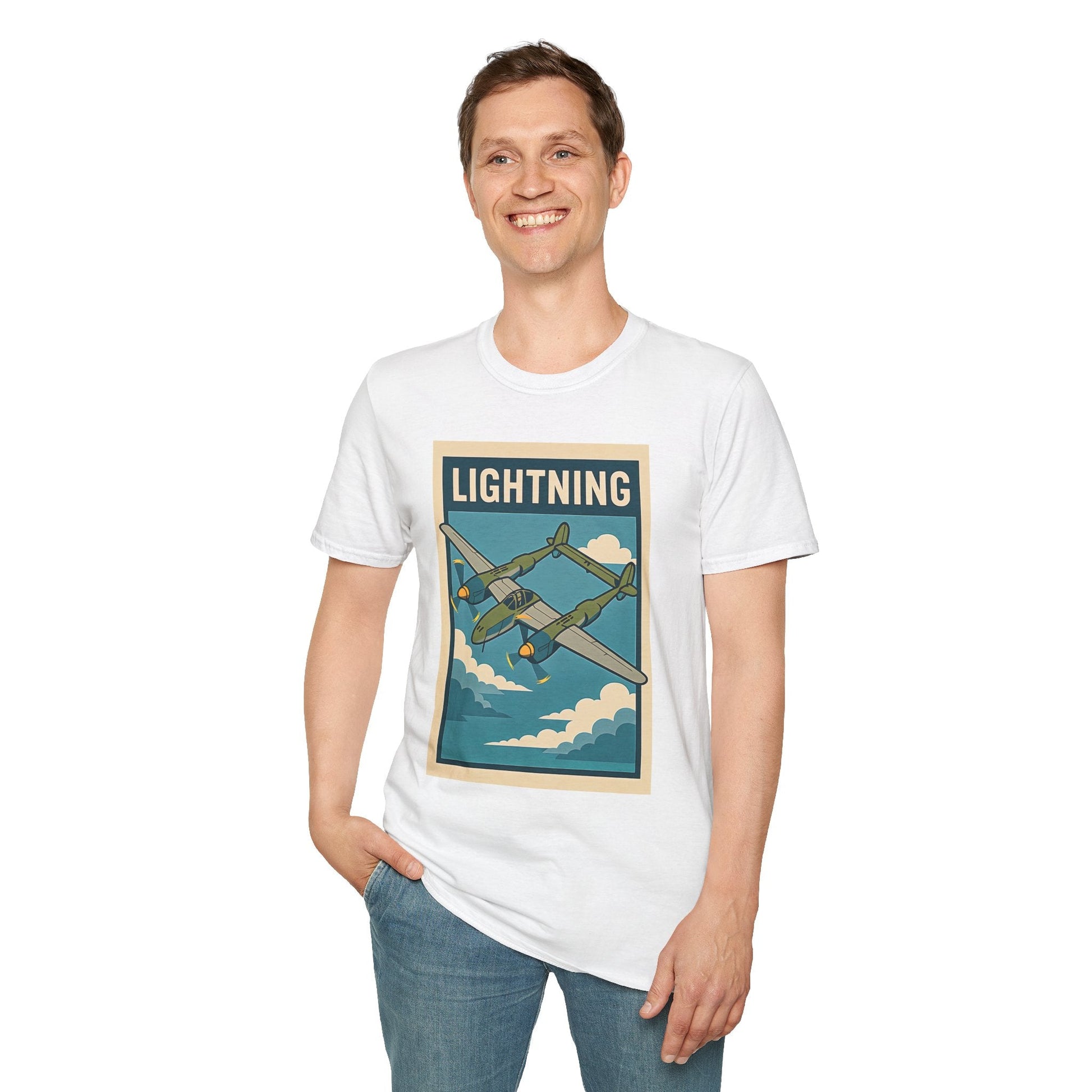 Lightning Premium T-Shirt – Twin-Boom Fighter Full Graphic WWII Aviation Tee - Pilot gifts - warbird t-shirt