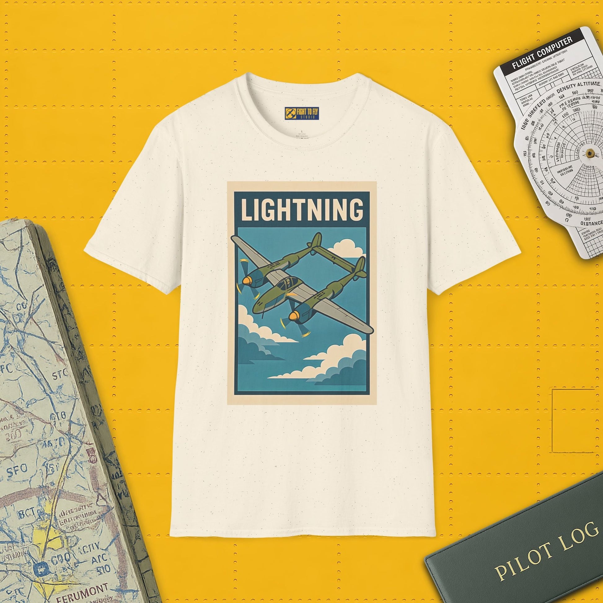 Lightning Premium T-Shirt – Twin-Boom Fighter Full Graphic WWII Aviation Tee - Pilot gifts - warbird t-shirt