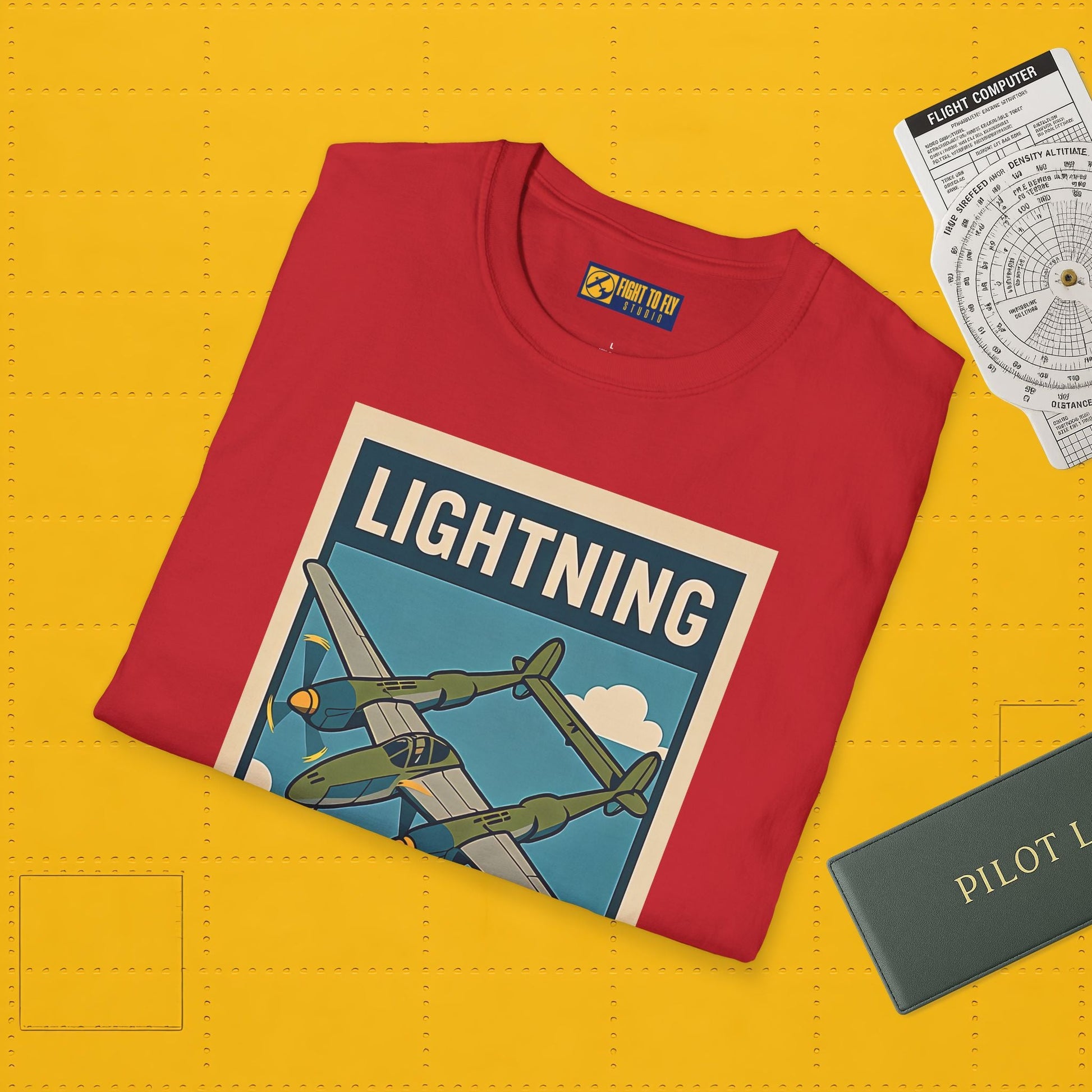 Lightning Premium T-Shirt – Twin-Boom Fighter Full Graphic WWII Aviation Tee - Pilot gifts - warbird t-shirt