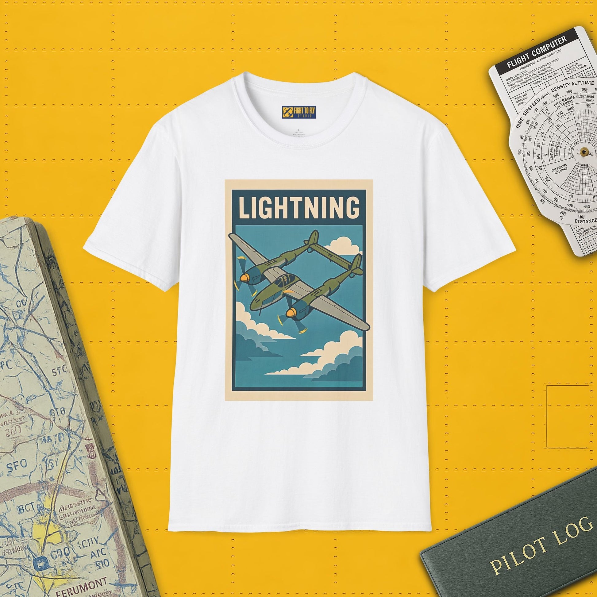 Lightning Premium T-Shirt – Twin-Boom Fighter Full Graphic WWII Aviation Tee - Pilot gifts - warbird t-shirt
