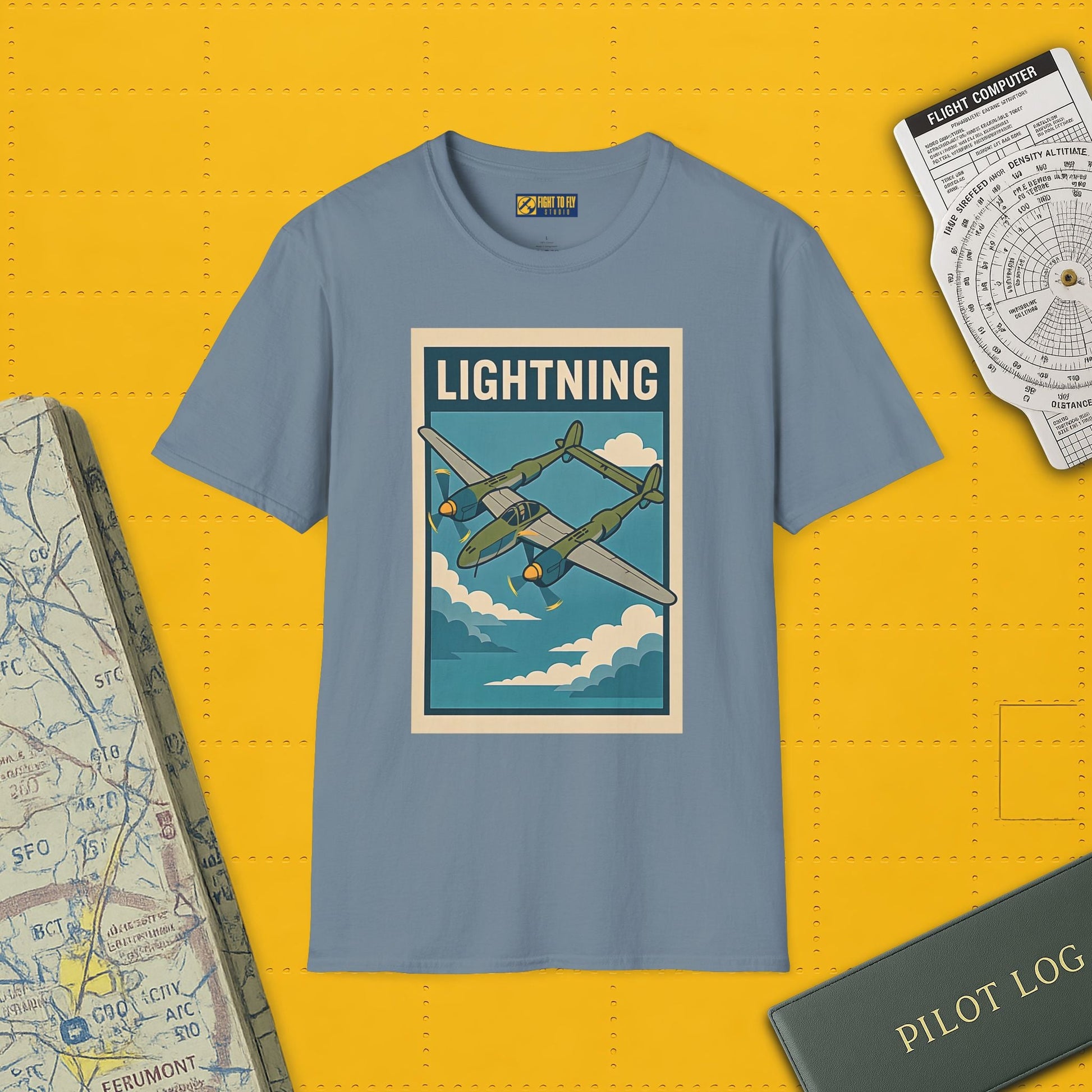 Lightning Premium T-Shirt – Twin-Boom Fighter Full Graphic WWII Aviation Tee - Pilot gifts - warbird t-shirt