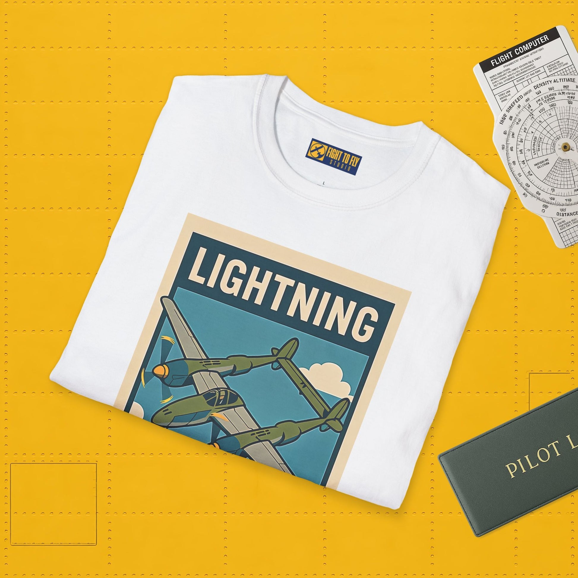 Lightning Premium T-Shirt – Twin-Boom Fighter Full Graphic WWII Aviation Tee - Pilot gifts - warbird t-shirt