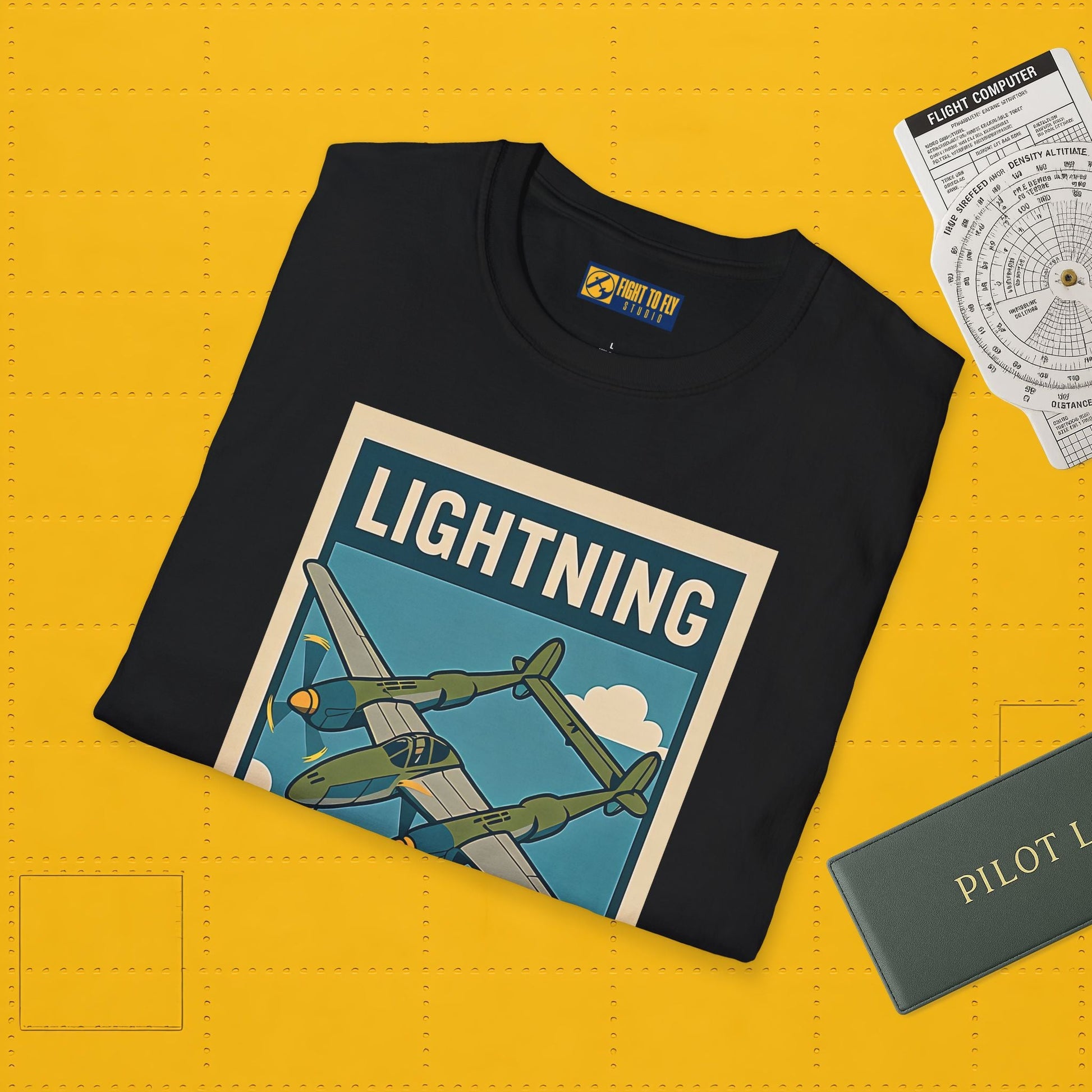 Lightning Premium T-Shirt – Twin-Boom Fighter Full Graphic WWII Aviation Tee - Pilot gifts - warbird t-shirt