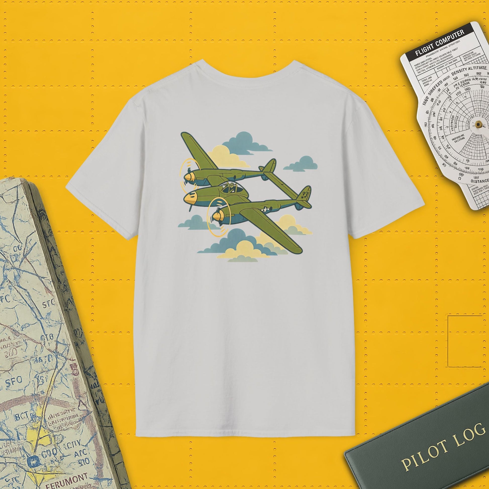 Lightning Premium T-Shirt – Twin-Boom Fighter Full Graphic WWII Aviation Tee - Pilot gifts - warbird t-shirt