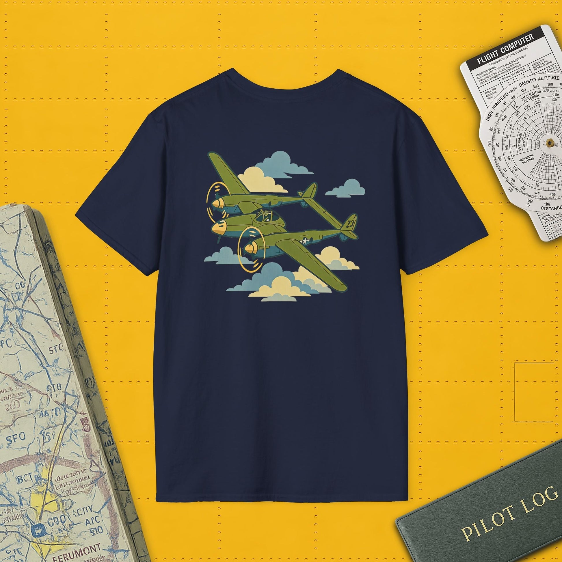 Lightning Premium T-Shirt – Twin-Boom Fighter Full Graphic WWII Aviation Tee - Pilot gifts - warbird t-shirt