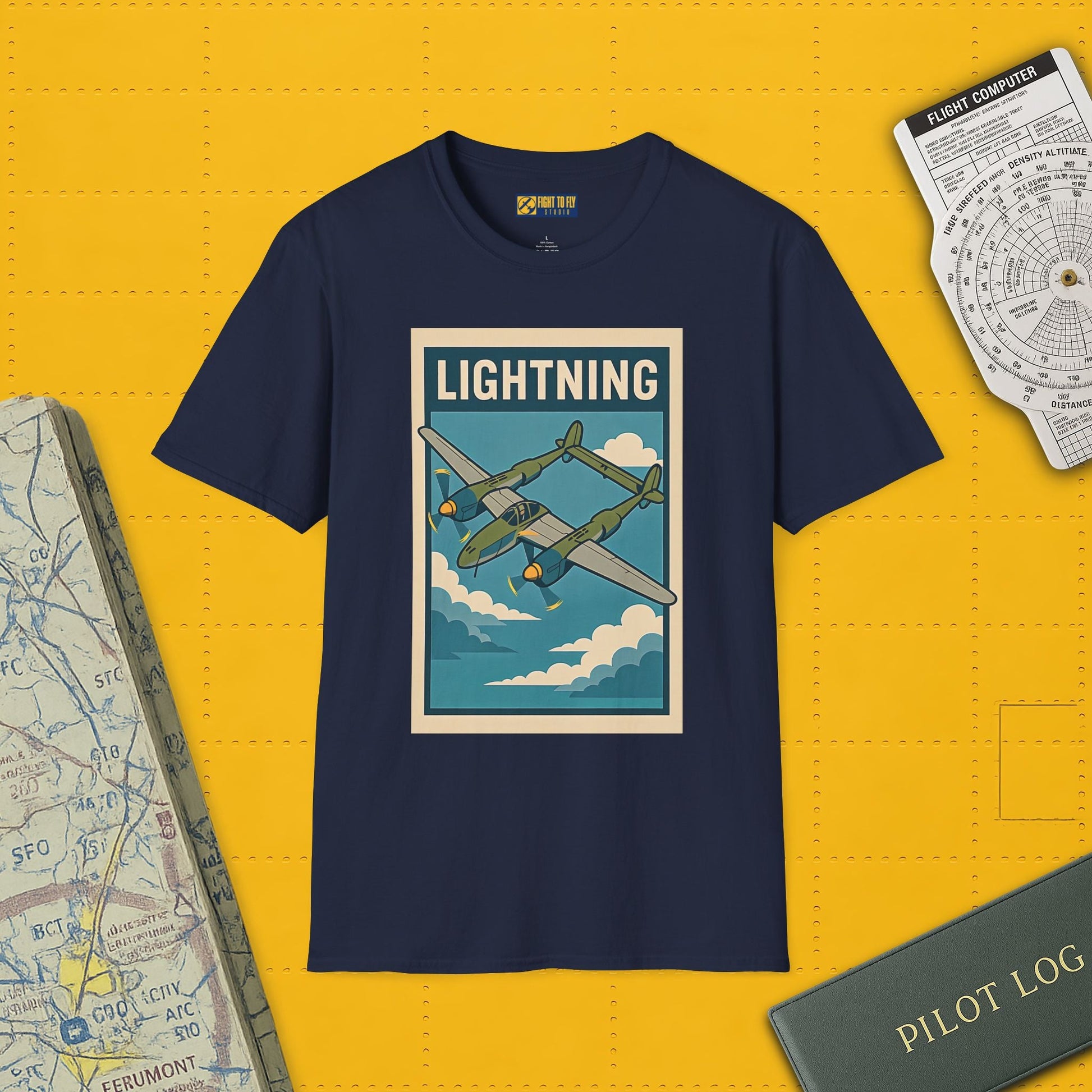 Lightning Premium T-Shirt – Twin-Boom Fighter Full Graphic WWII Aviation Tee - Pilot gifts - warbird t-shirt