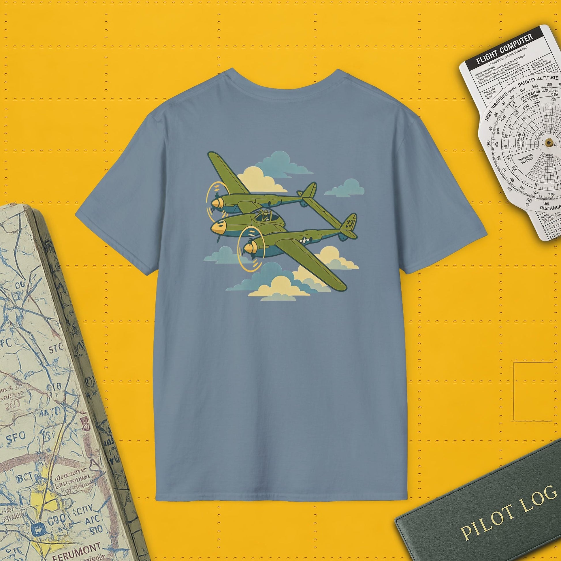 Lightning Premium T-Shirt – Twin-Boom Fighter Full Graphic WWII Aviation Tee - Pilot gifts - warbird t-shirt