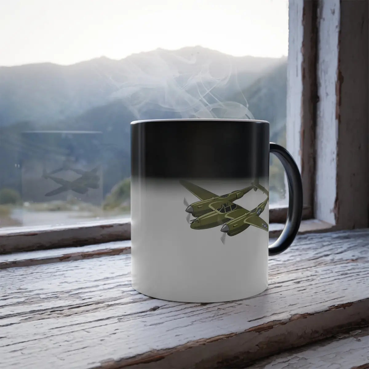 P-38 – WWII Aircraft Mug (Color Changing) - Pilot gifts - warbird t-shirt