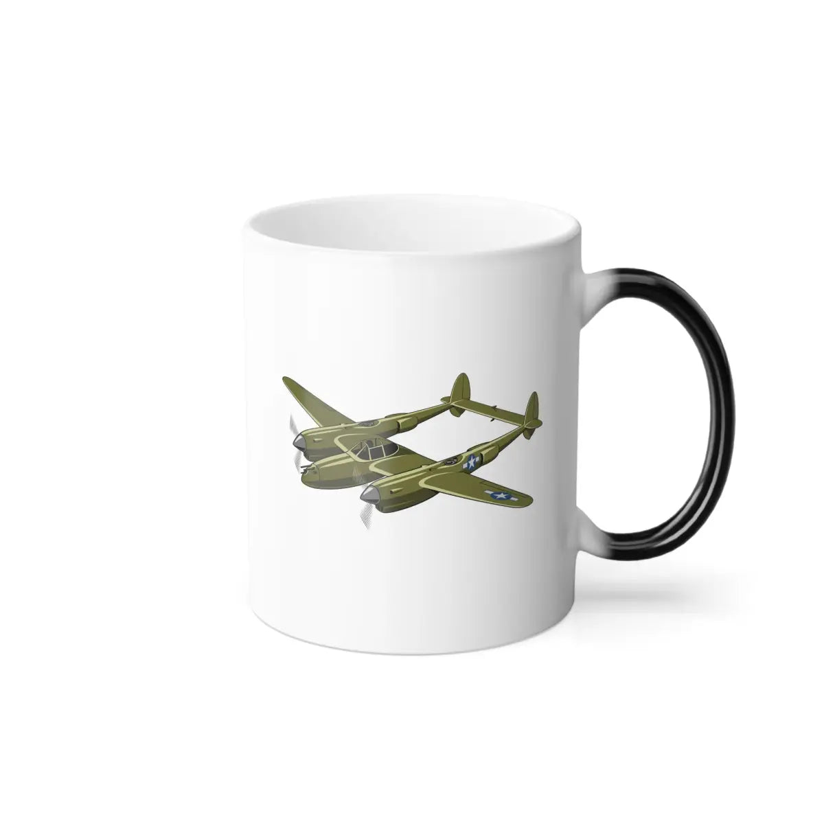 P-38 – WWII Aircraft Mug (Color Changing) - Pilot gifts - warbird t-shirt