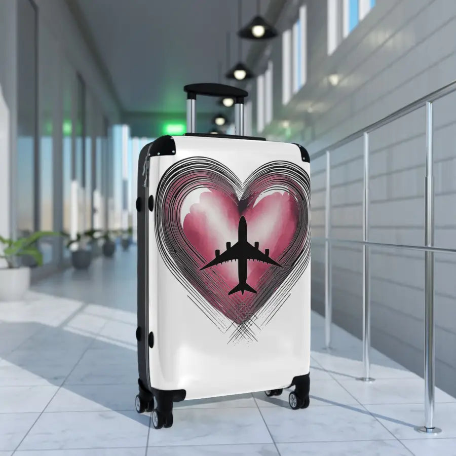 Love Travel Suitcase with Airplane Heart Design - Bags - Pilot gifts - WWII warbird t-shirt