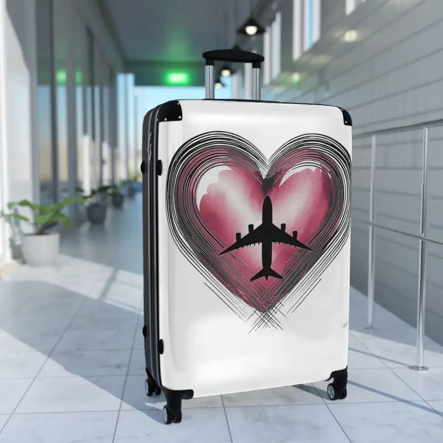 Love Travel Suitcase with Airplane Heart Design - Bags - Pilot gifts - WWII warbird t-shirt