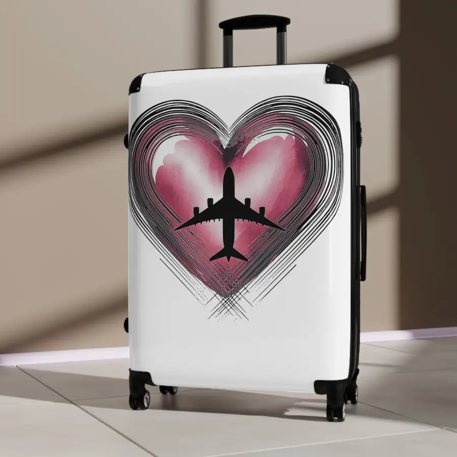 Love Travel Suitcase with Airplane Heart Design - Bags - Pilot gifts - WWII warbird t-shirt