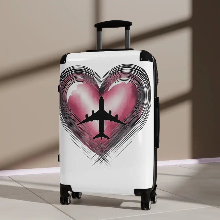Love Travel Suitcase with Airplane Heart Design - Bags - Pilot gifts - WWII warbird t-shirt