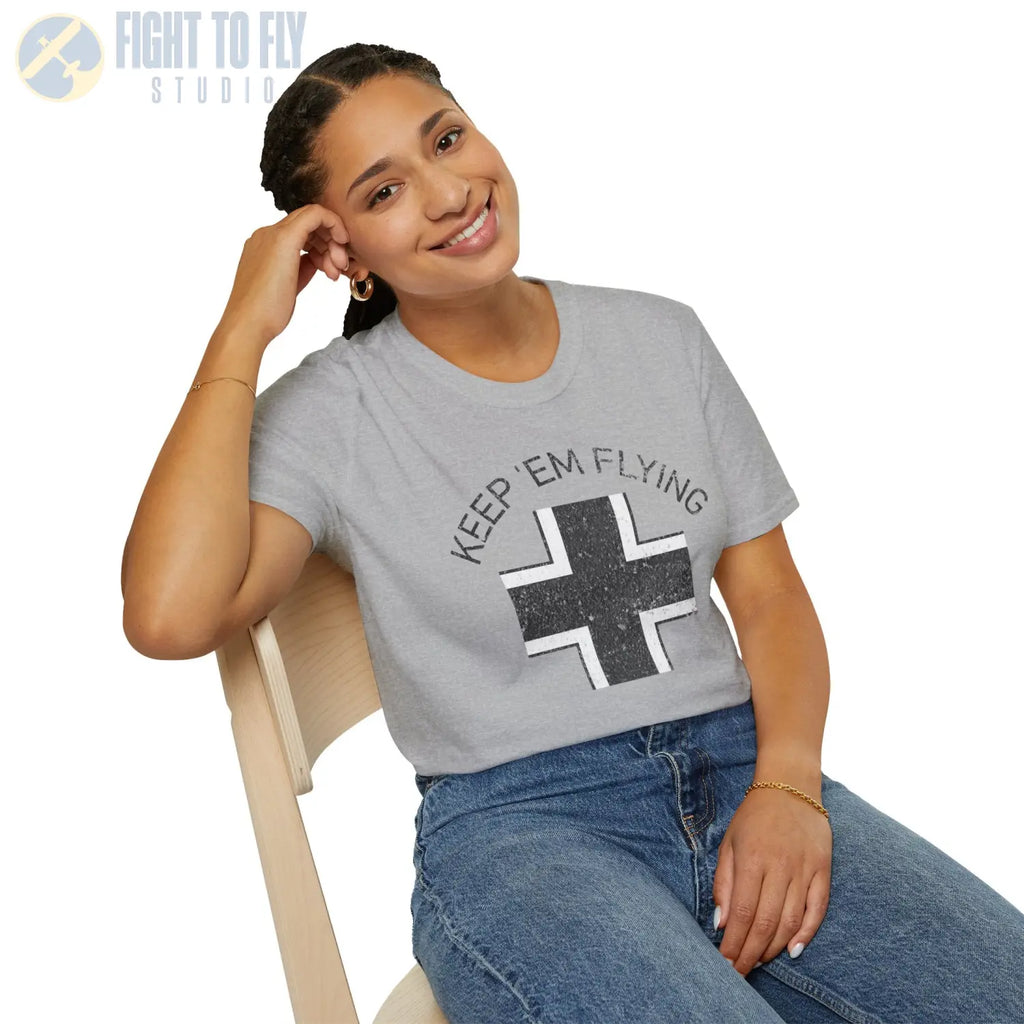 Luftwaffe Balkenkreuz “Keep ’Em Flying” Mid War T Shirt Pilot gifts WWII warbird t shirt