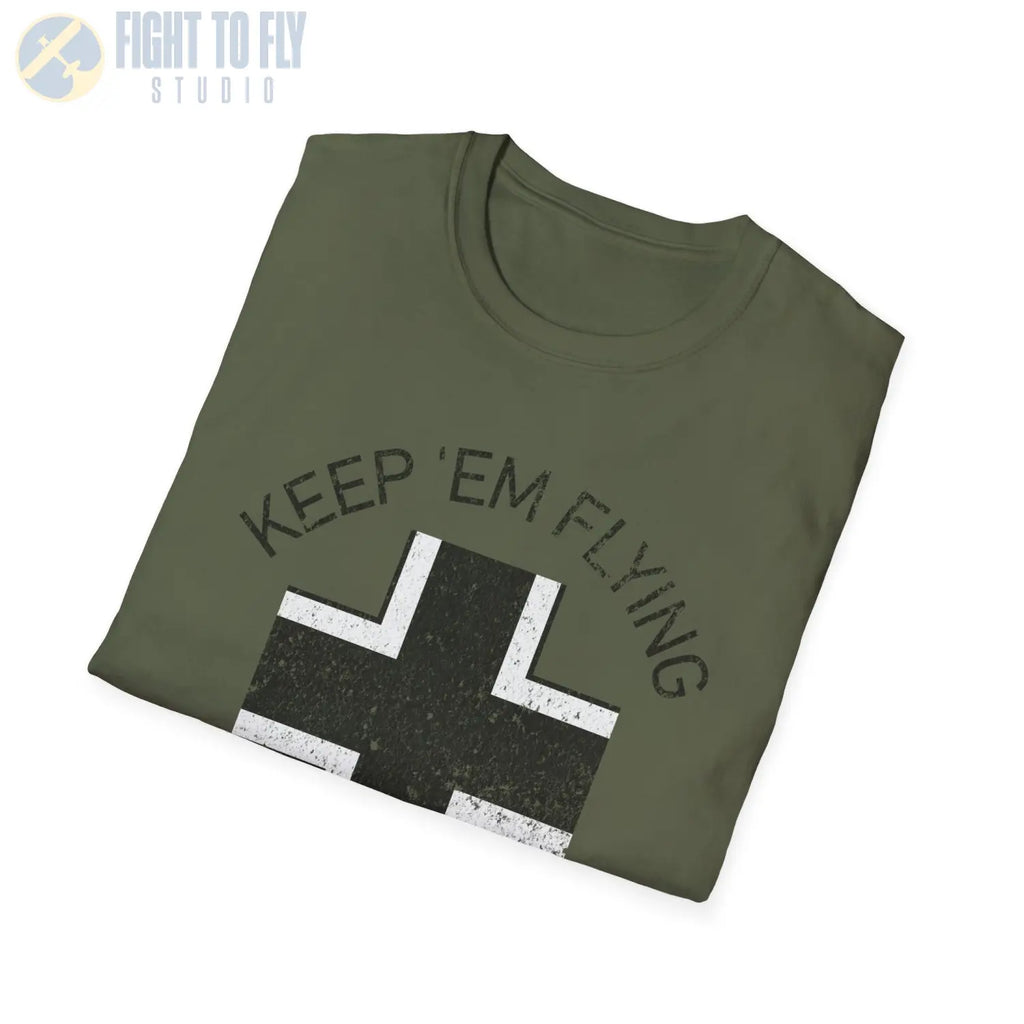 Luftwaffe Balkenkreuz “Keep ’Em Flying” Mid War T Shirt Pilot gifts WWII warbird t shirt