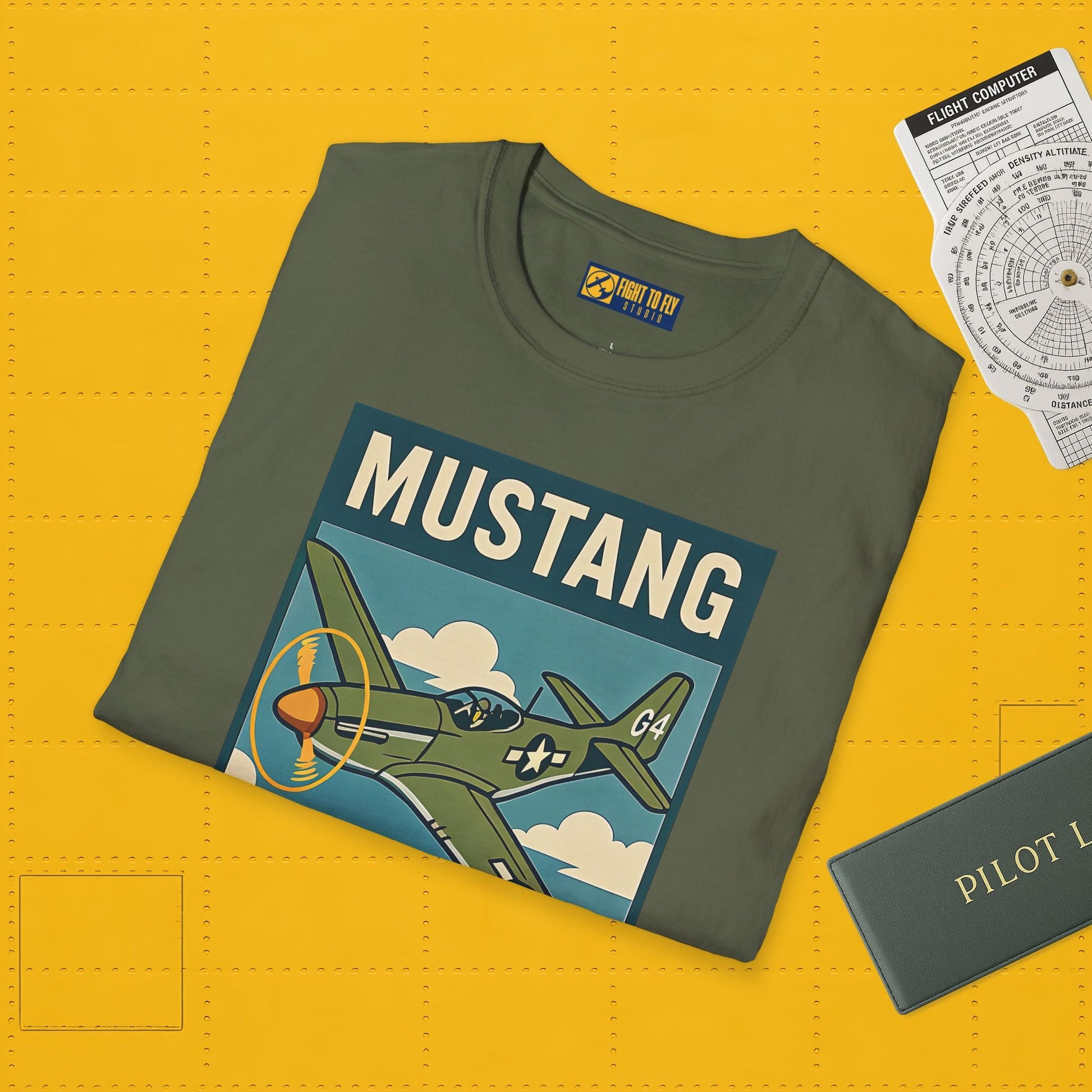 Mustang Premium T-Shirt – Long-Range Escort Fighter Full Graphic WWII Tee - Pilot gifts - warbird t-shirt