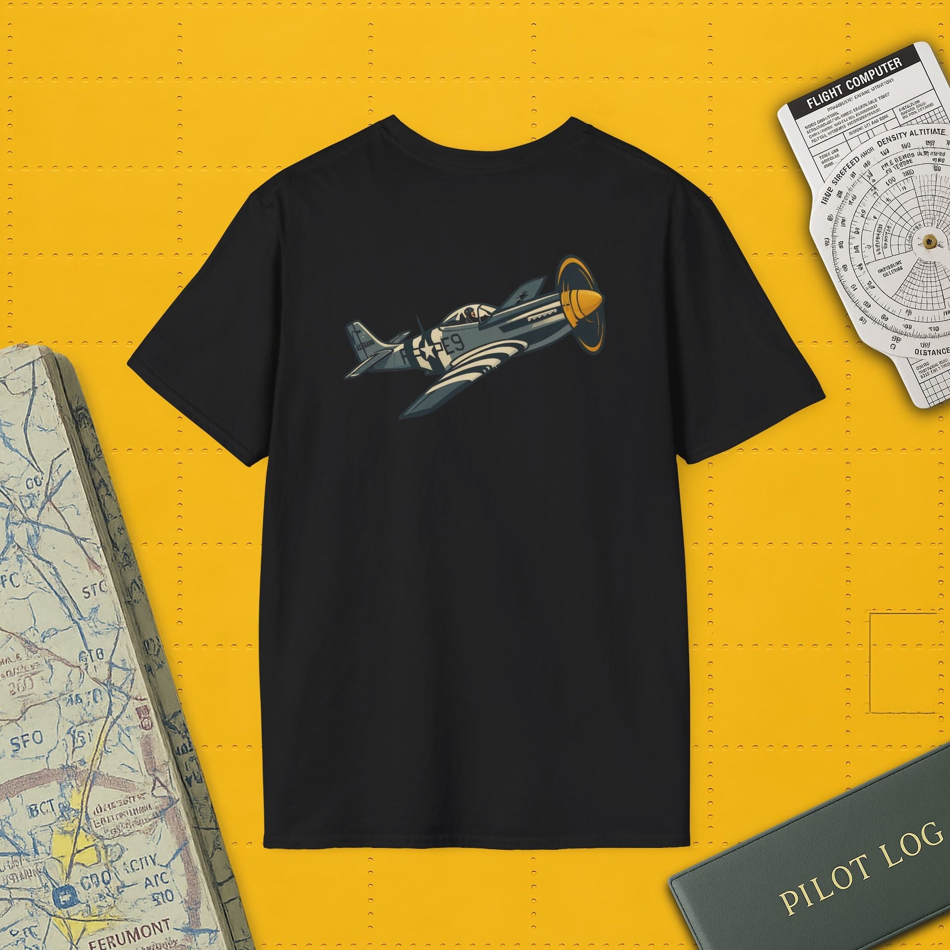 Mustang Premium T-Shirt – Long-Range Escort Fighter Full Graphic WWII Tee - Pilot gifts - warbird t-shirt