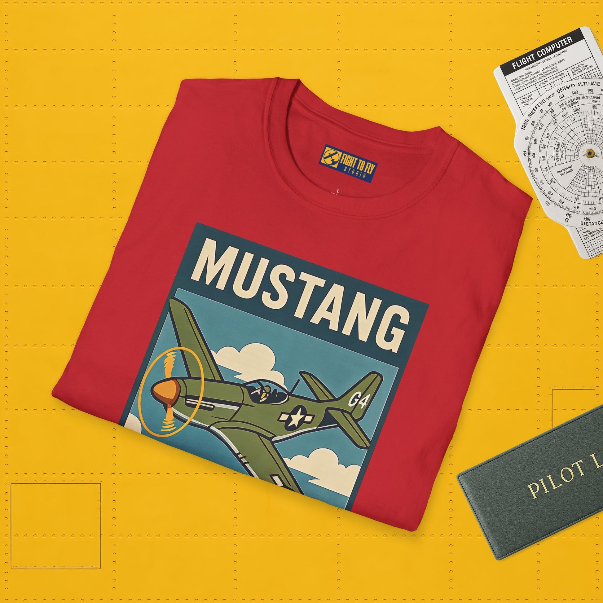 Mustang Premium T-Shirt – Long-Range Escort Fighter Full Graphic WWII Tee - Pilot gifts - warbird t-shirt