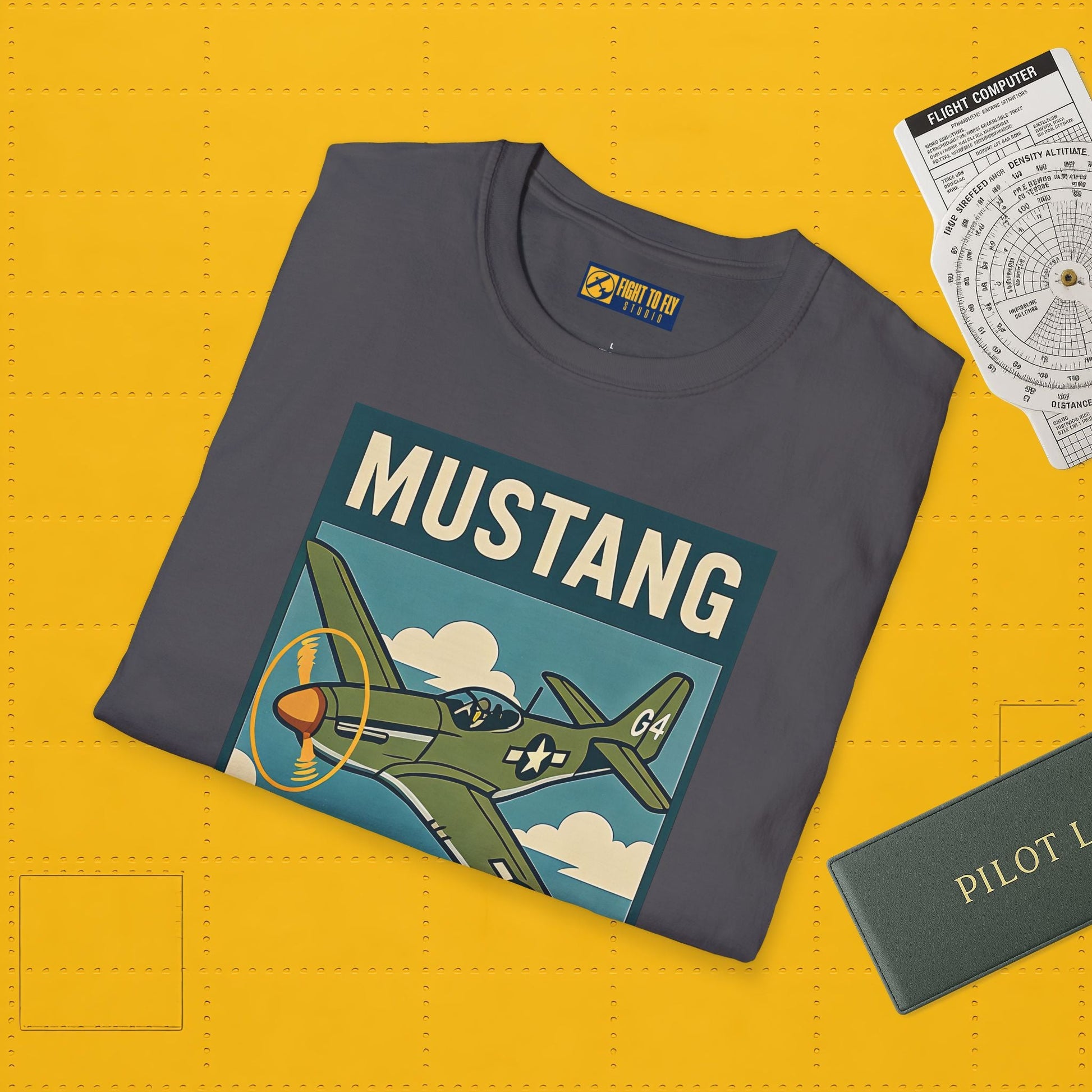 Mustang Premium T-Shirt – Long-Range Escort Fighter Full Graphic WWII Tee - Pilot gifts - warbird t-shirt