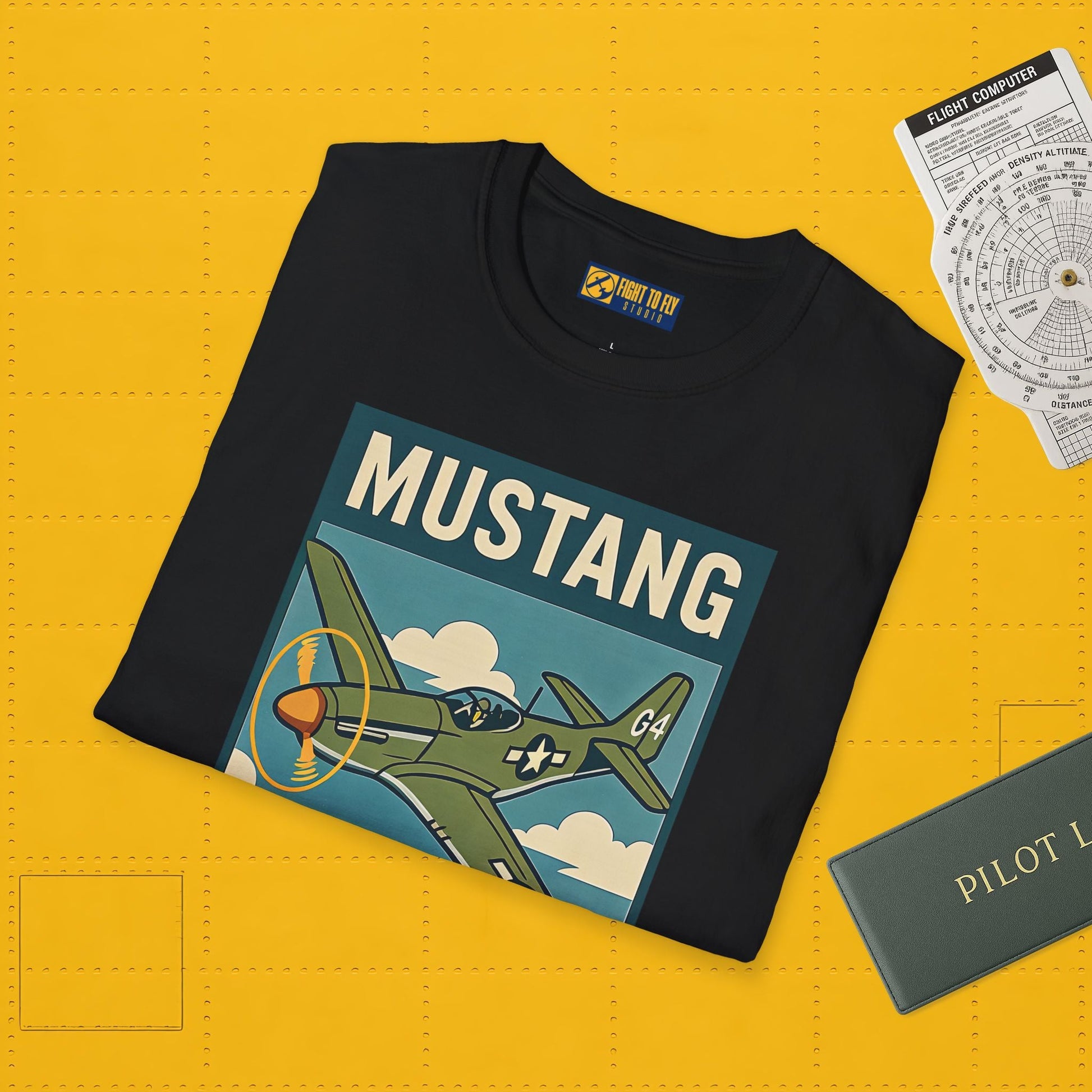 Mustang Premium T-Shirt – Long-Range Escort Fighter Full Graphic WWII Tee - Pilot gifts - warbird t-shirt