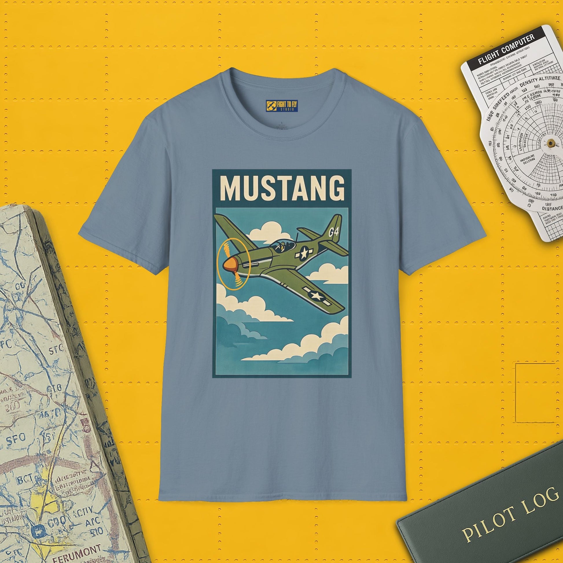 Mustang Premium T-Shirt – Long-Range Escort Fighter Full Graphic WWII Tee - Pilot gifts - warbird t-shirt
