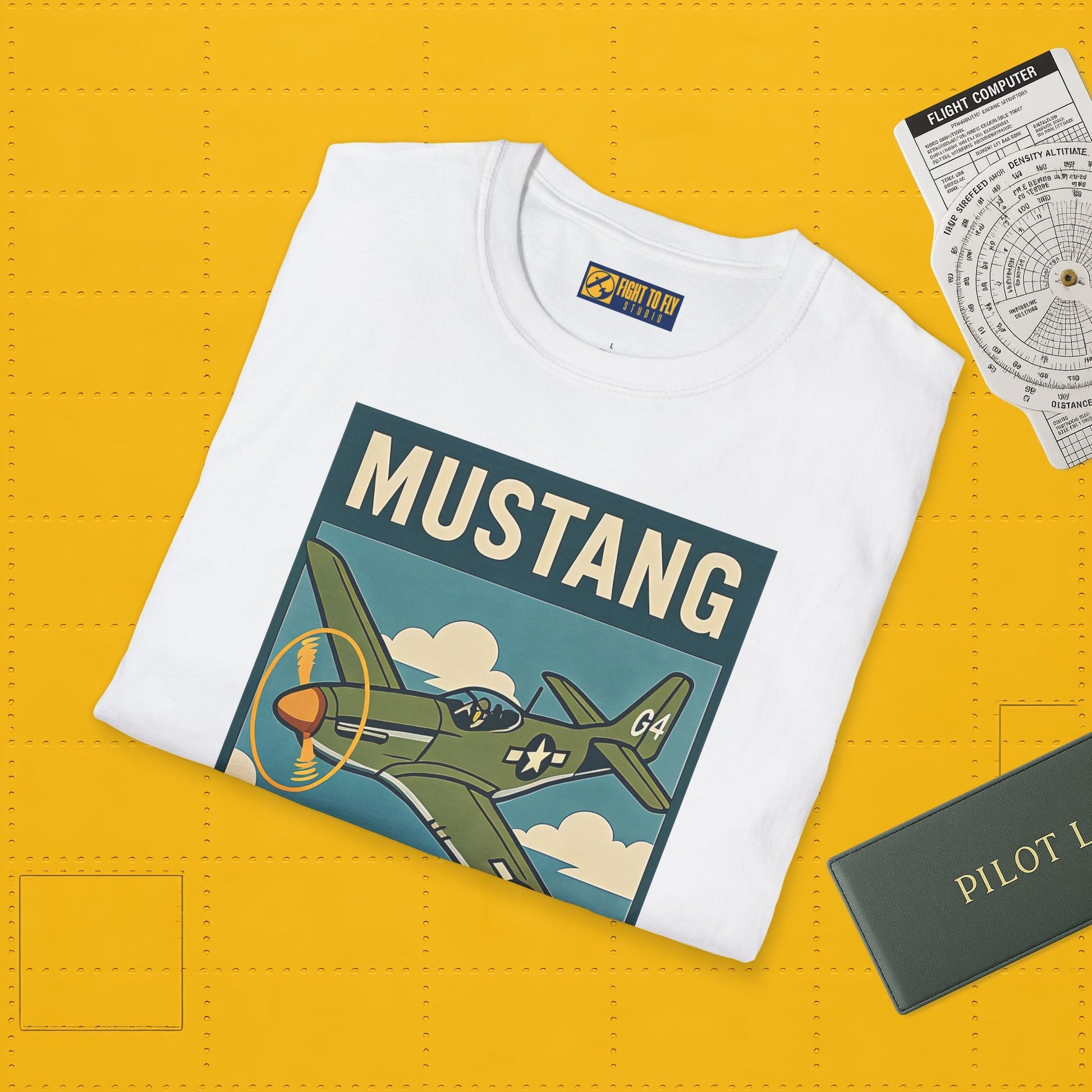 Mustang Premium T-Shirt – Long-Range Escort Fighter Full Graphic WWII Tee - Pilot gifts - warbird t-shirt