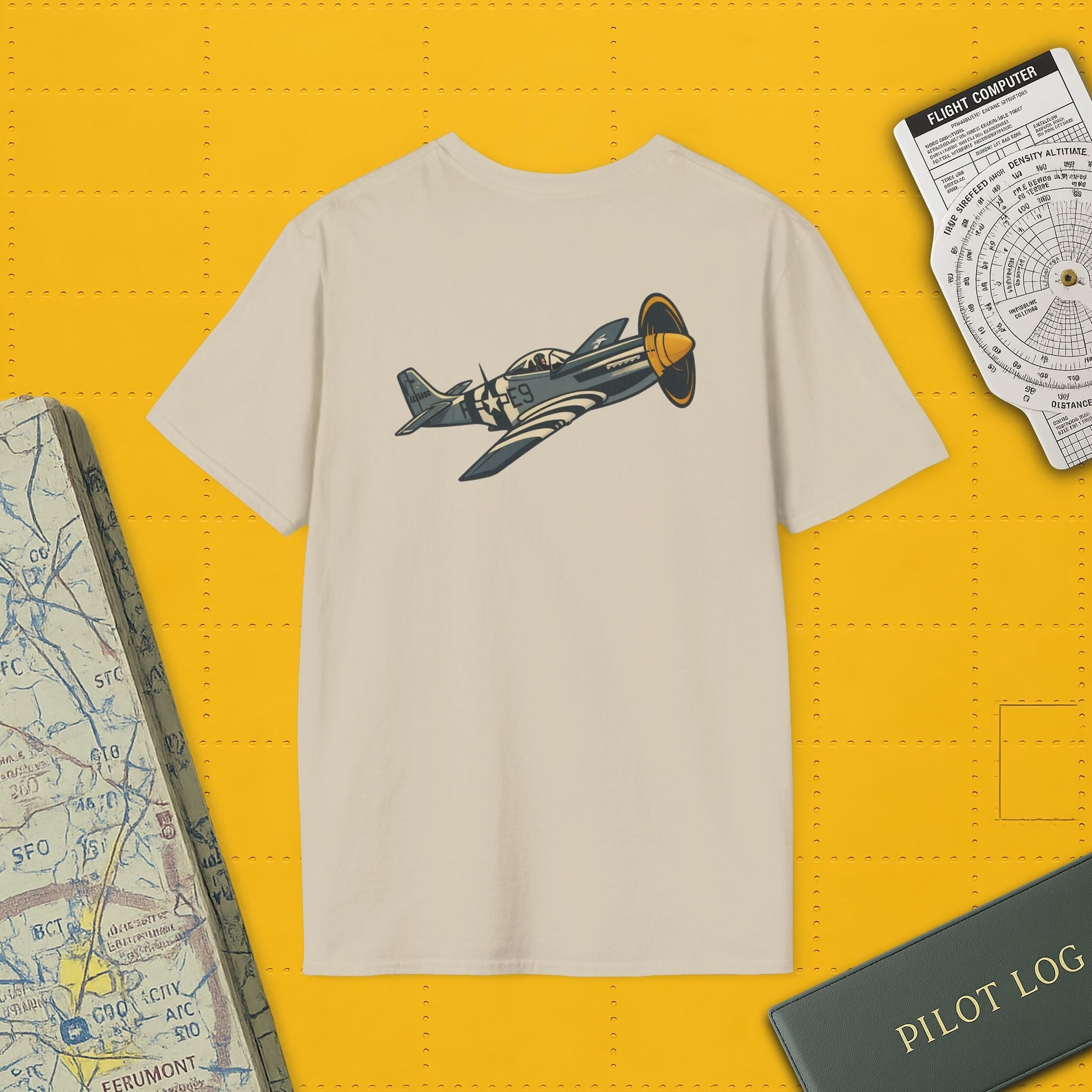 Mustang Premium T-Shirt – Long-Range Escort Fighter Full Graphic WWII Tee - Pilot gifts - warbird t-shirt