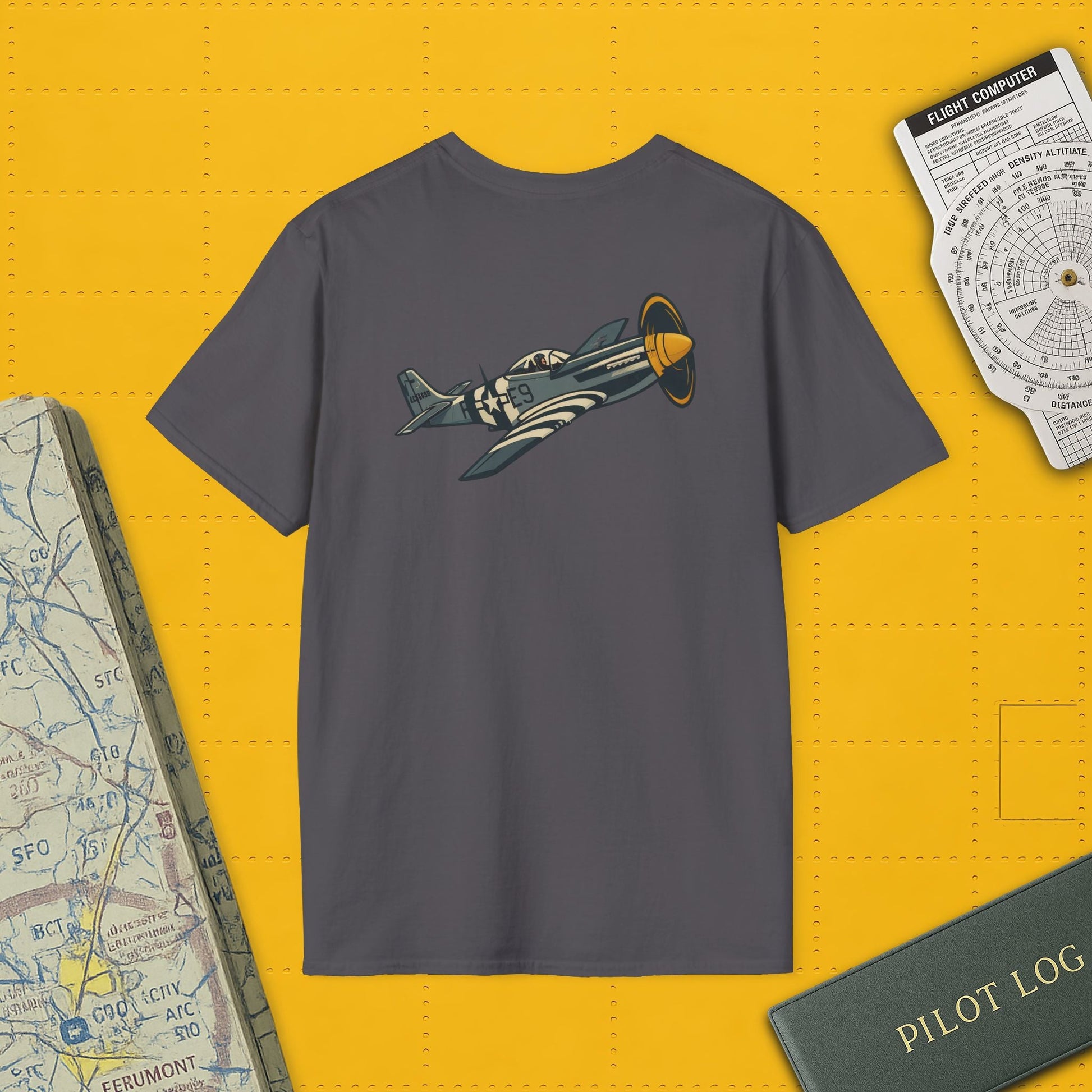 Mustang Premium T-Shirt – Long-Range Escort Fighter Full Graphic WWII Tee - Pilot gifts - warbird t-shirt