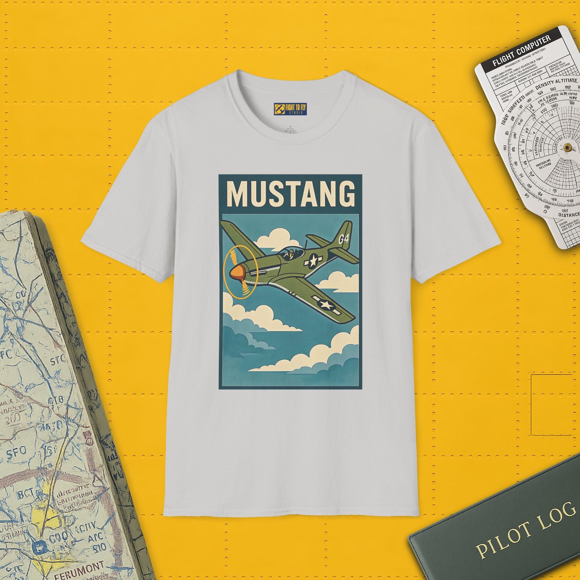 Mustang Premium T-Shirt – Long-Range Escort Fighter Full Graphic WWII Tee - Pilot gifts - warbird t-shirt