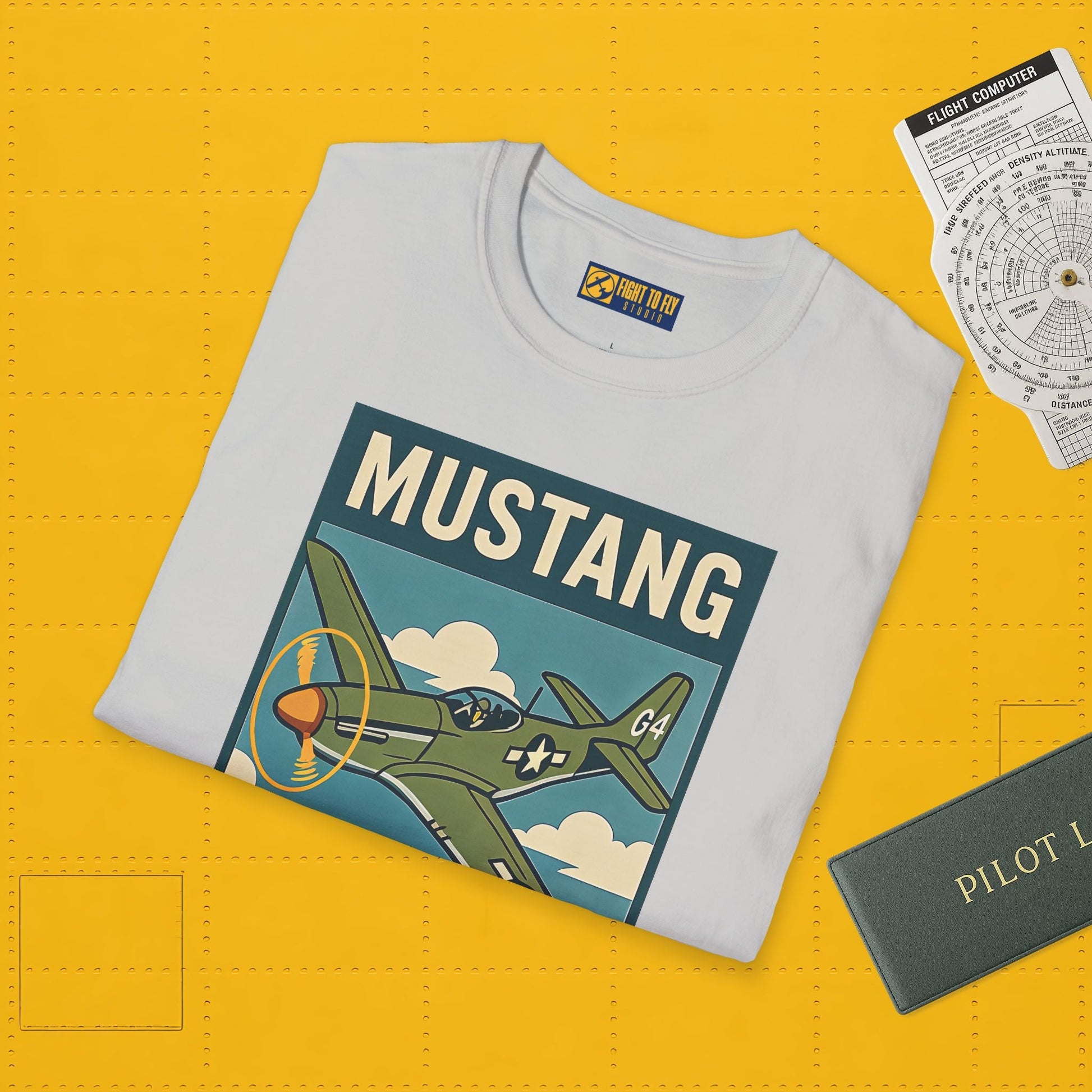 Mustang Premium T-Shirt – Long-Range Escort Fighter Full Graphic WWII Tee - Pilot gifts - warbird t-shirt
