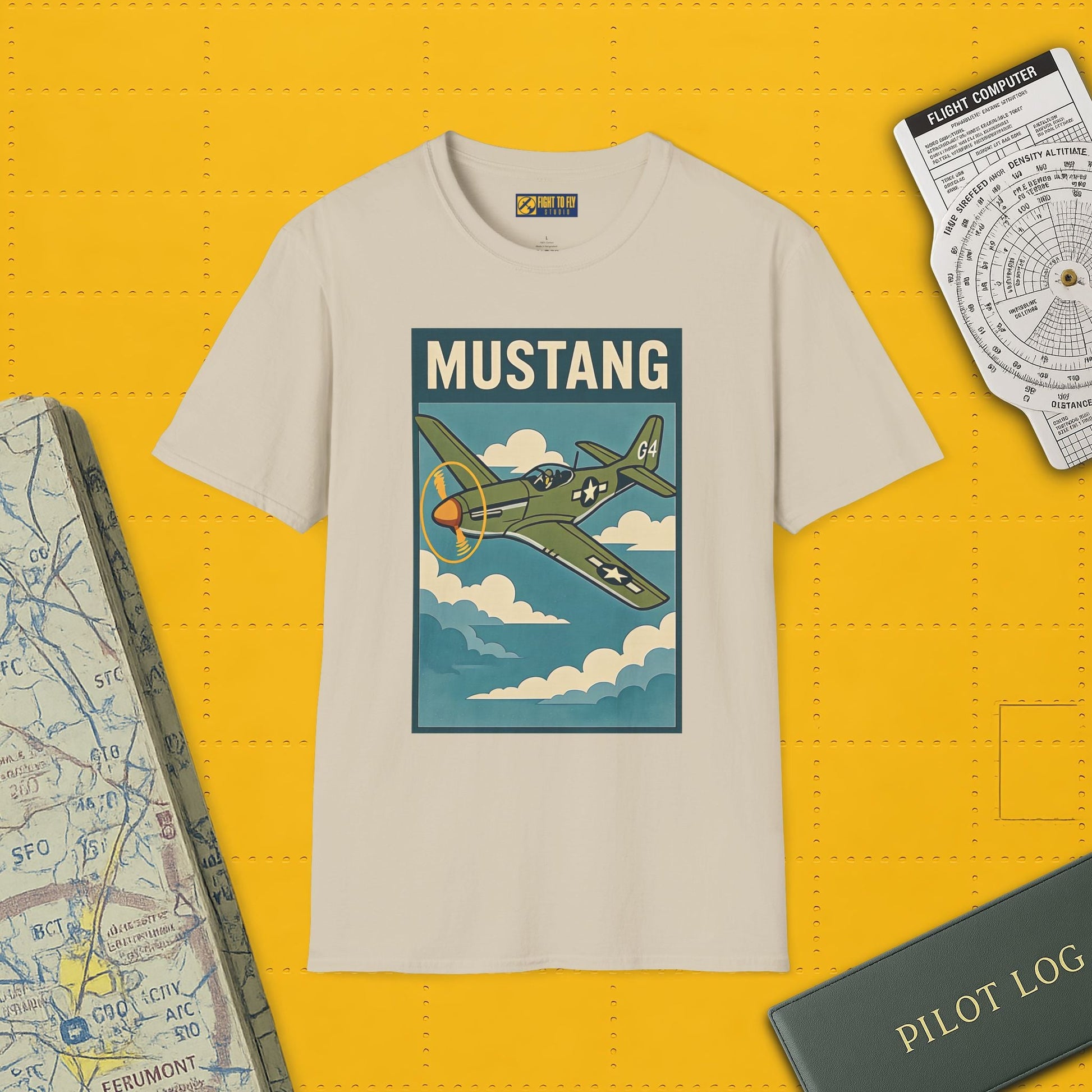 Mustang Premium T-Shirt – Long-Range Escort Fighter Full Graphic WWII Tee - Pilot gifts - warbird t-shirt