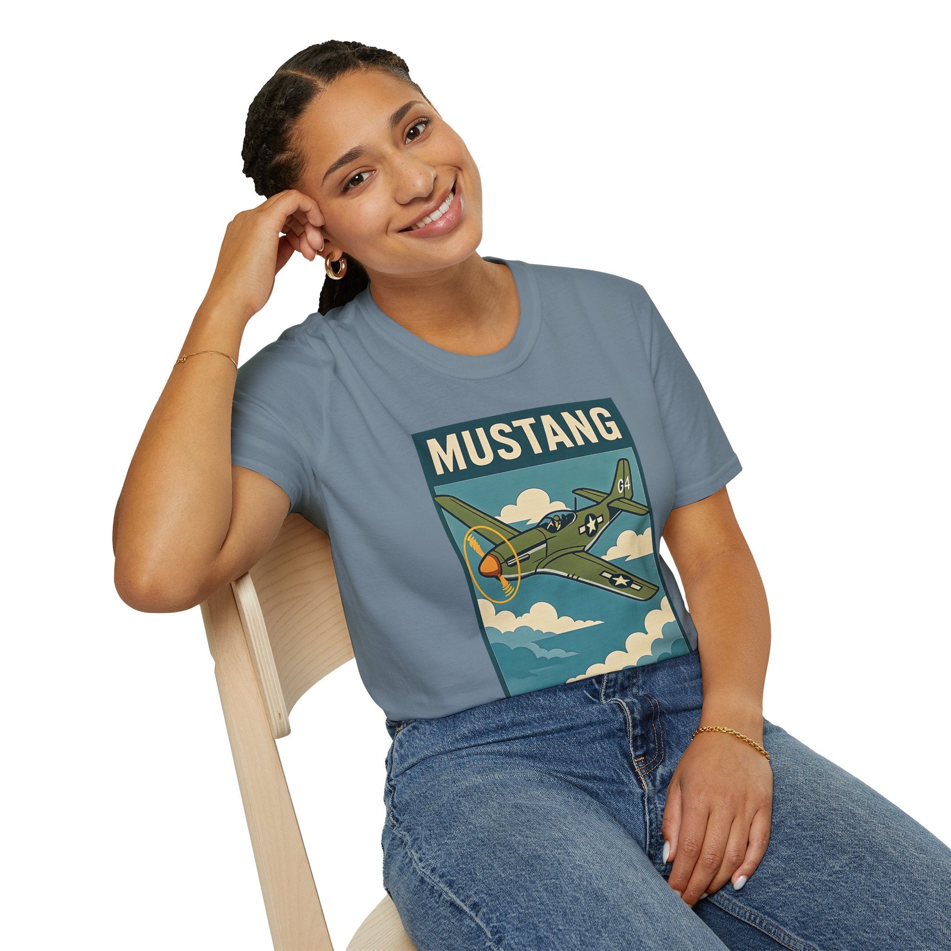 Mustang Premium T-Shirt – Long-Range Escort Fighter Full Graphic WWII Tee - Pilot gifts - warbird t-shirt
