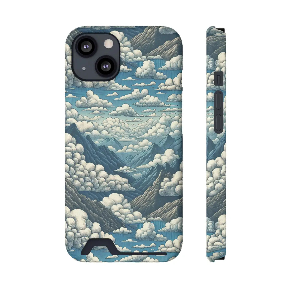 Nature-Inspired Phone Case with Card Holder - Clouds & Mountains Design - Gifts for pilots - Aviation apparel