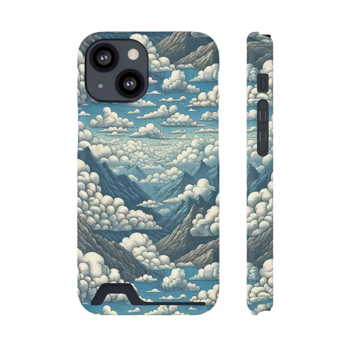 Nature-Inspired Phone Case with Card Holder - Clouds & Mountains Design - Gifts for pilots - Aviation apparel