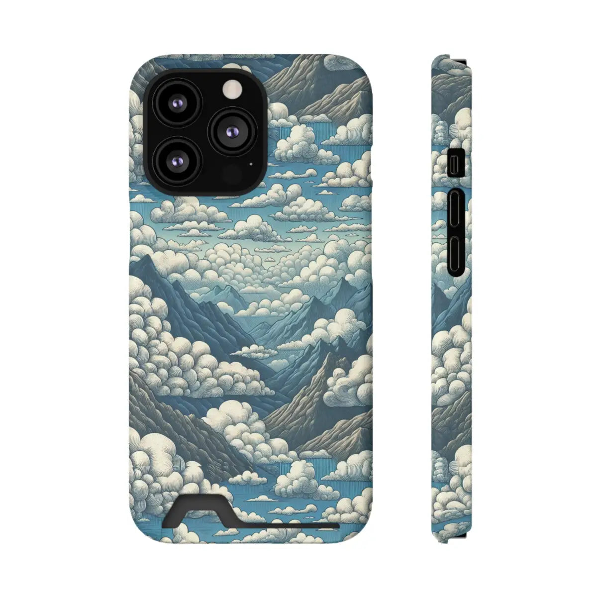 Nature-Inspired Phone Case with Card Holder - Clouds & Mountains Design - Gifts for pilots - Aviation apparel